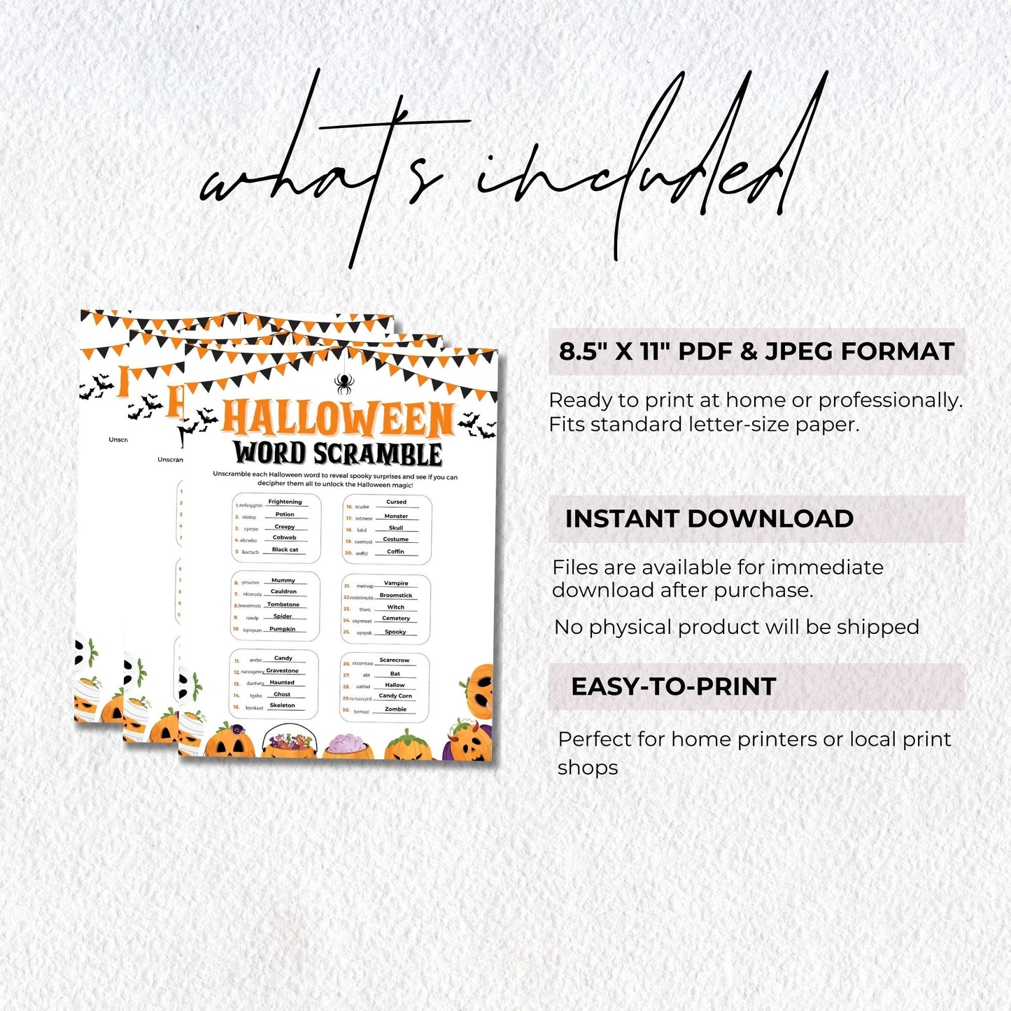 Halloween Word Scramble Game Printable 8.5x11