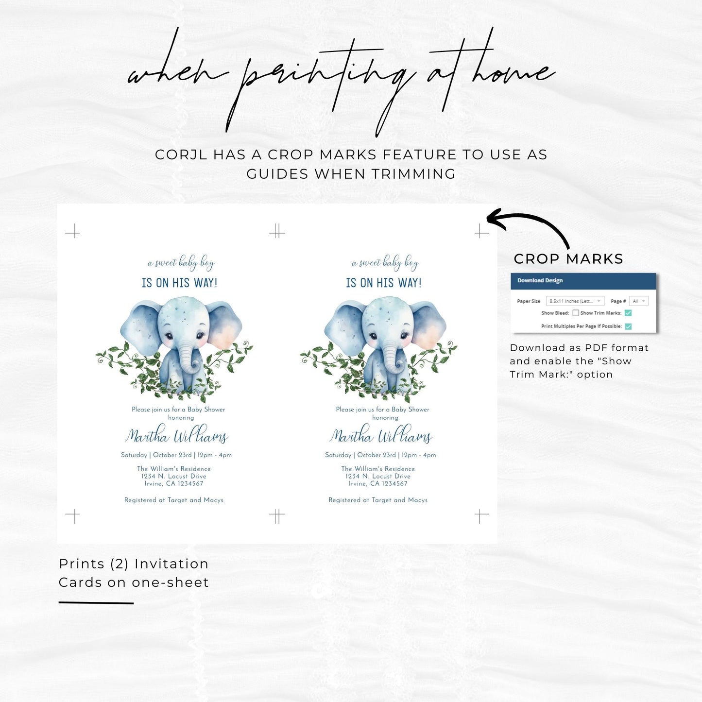 Boy Baby Shower Invitation Template - Blue Elephant