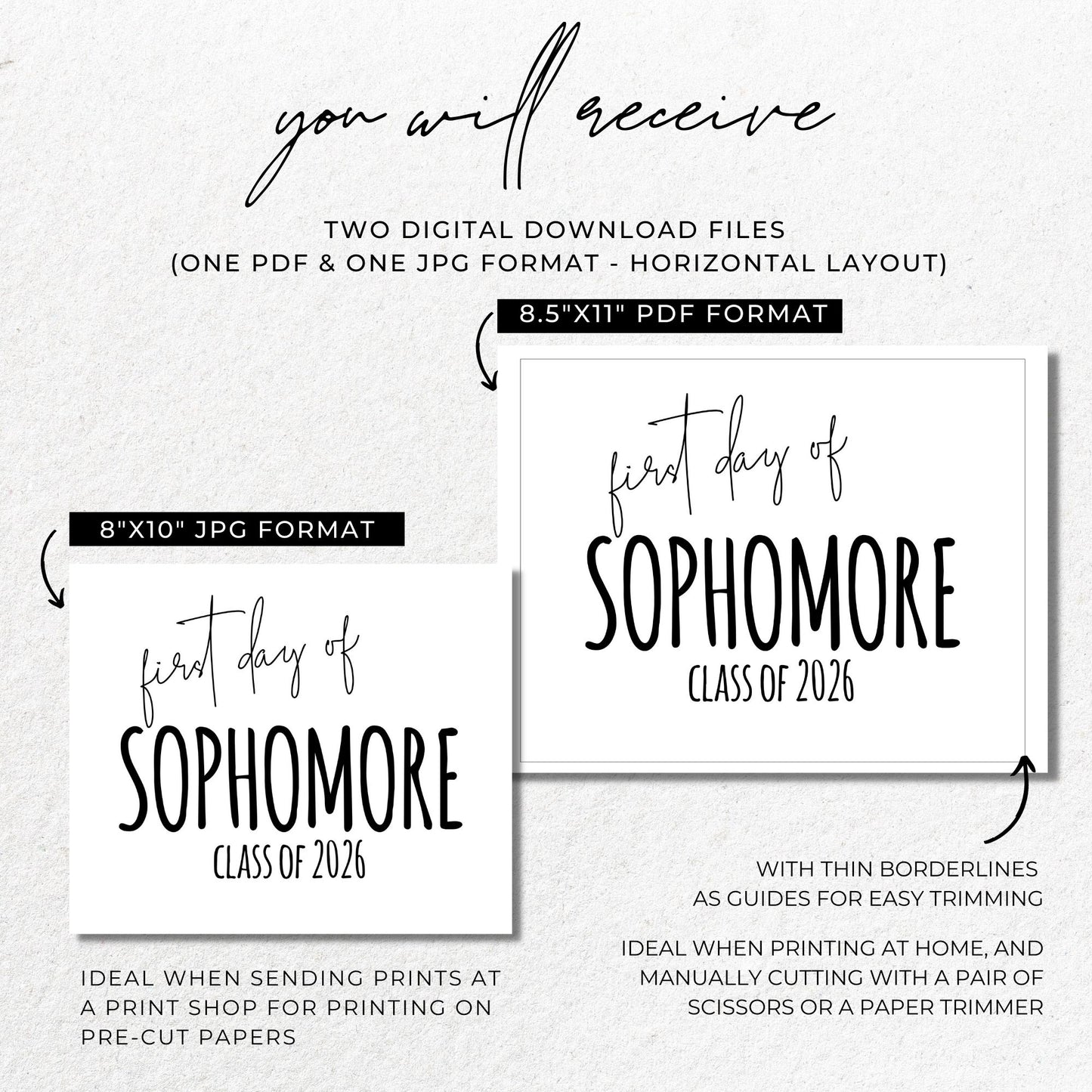 First Day of Sophomore Class of 2026 Printable Sign 8x10