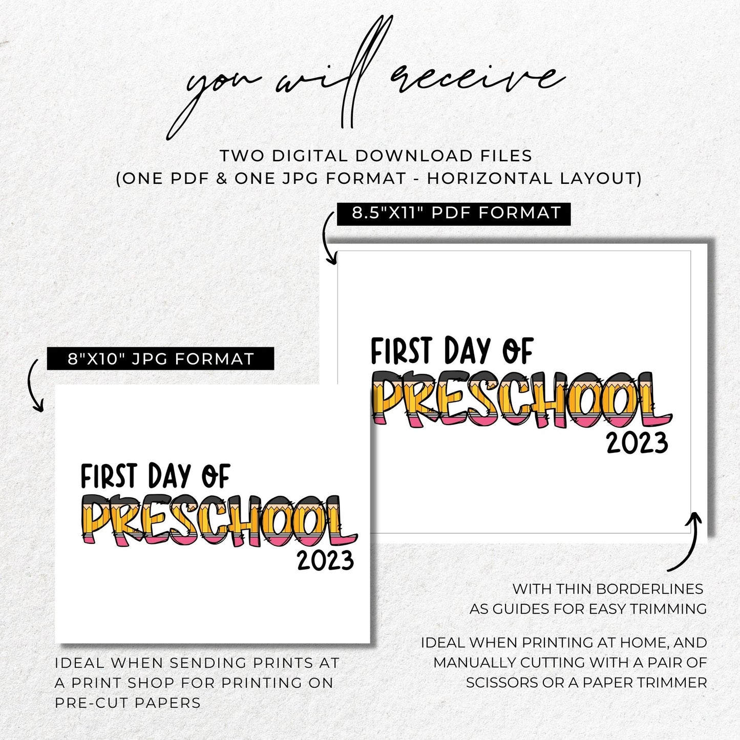 First Day of Preschool Sign Printable PDF 8x10