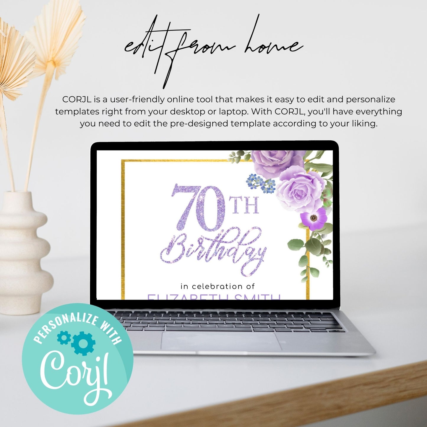 70th Birthday Invitation Template Purple Floral 5x7