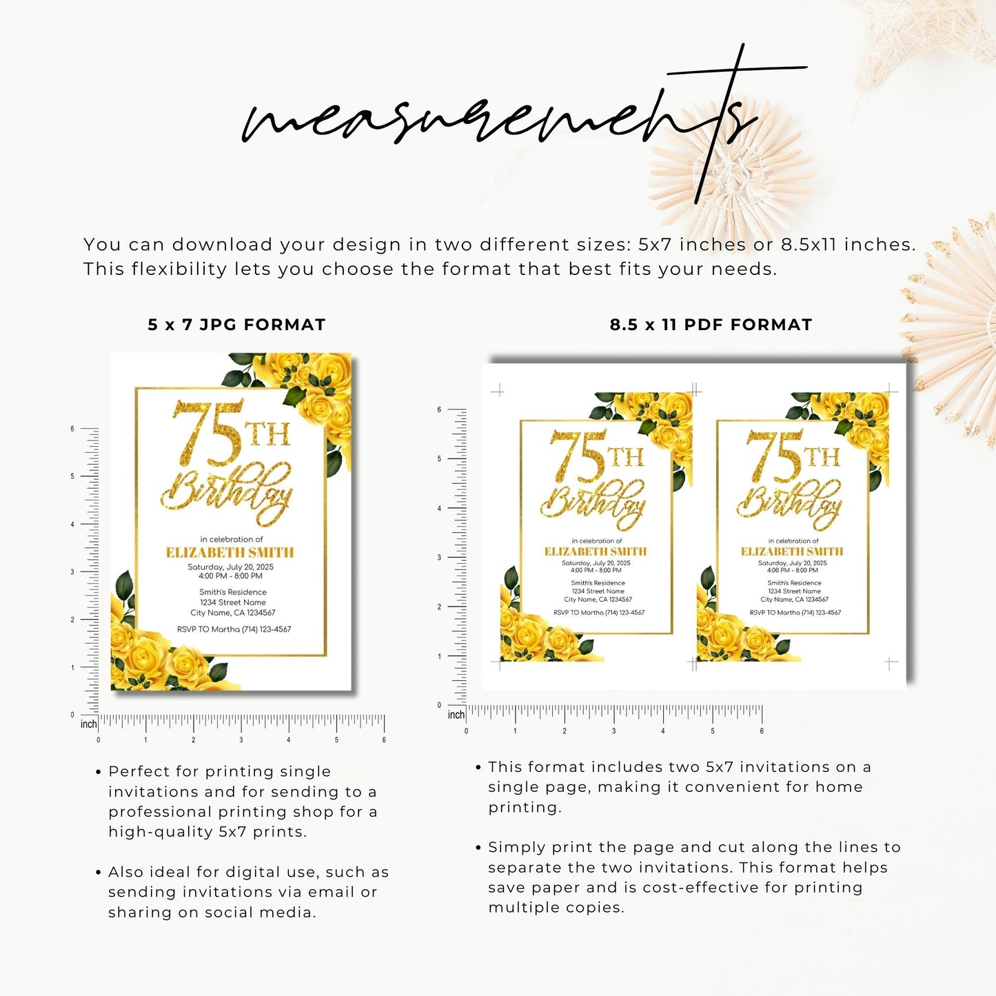 75th or 65th Birthday Invitation Template Purple Gold