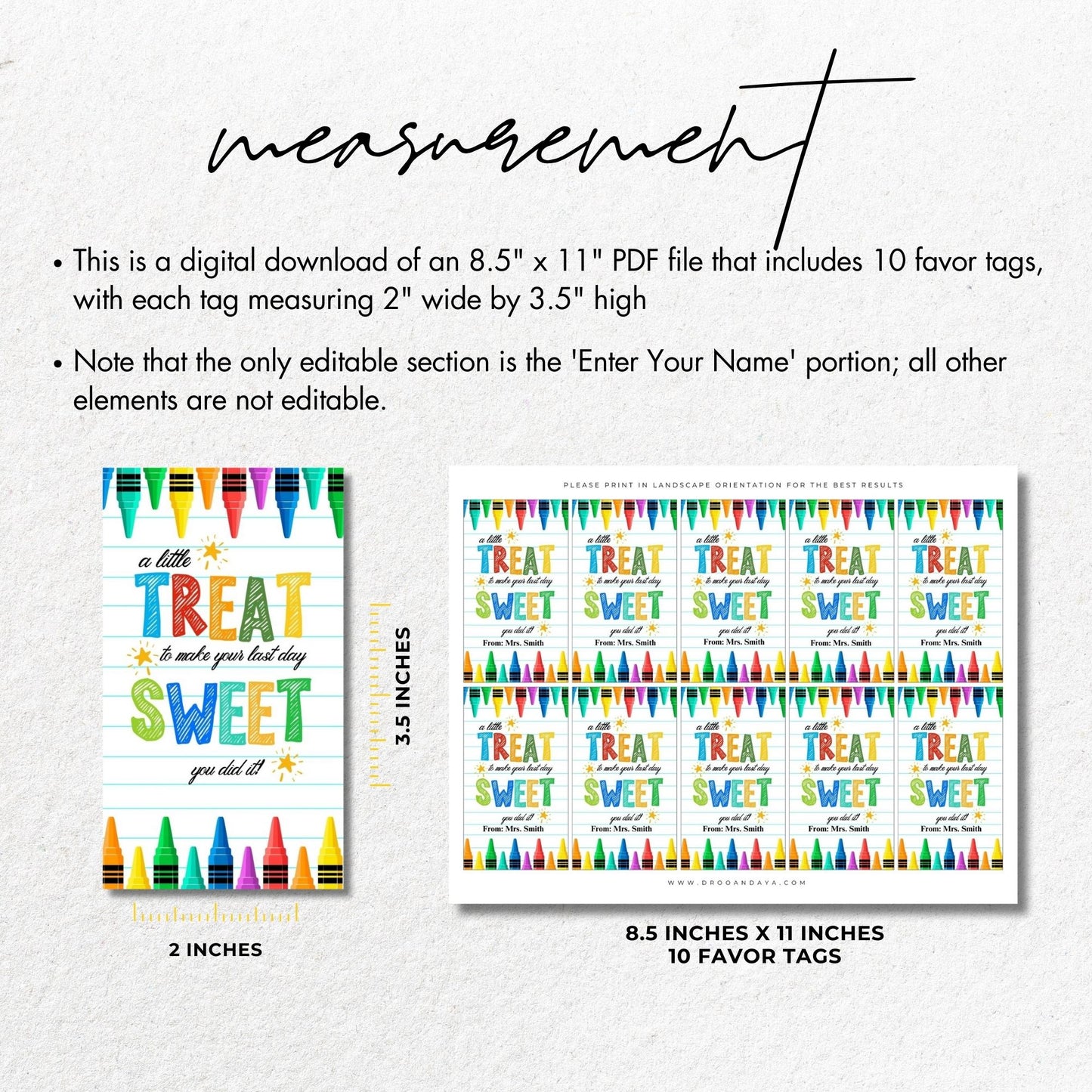 A Little Treat to Make Your Last Day Sweet Printable Favor Tags