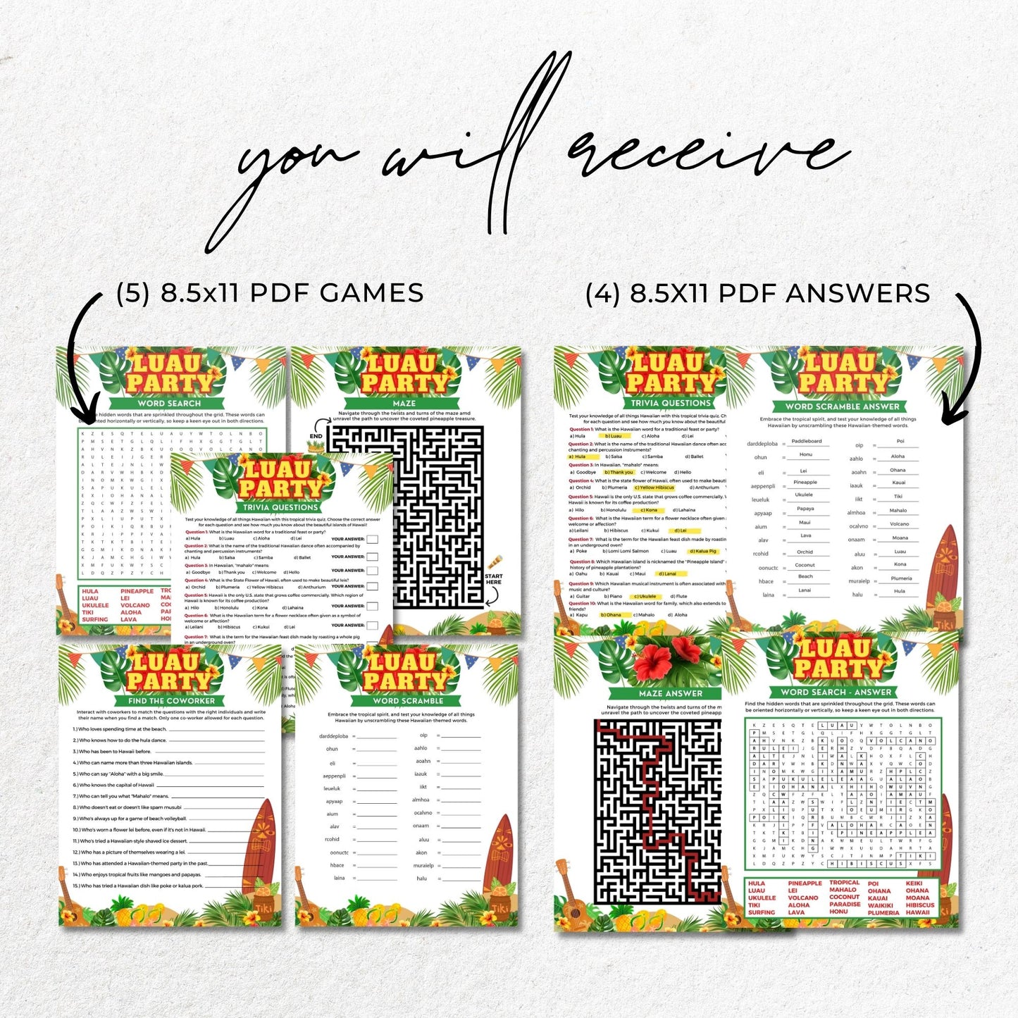 Luau Party Office Party Game Bundle