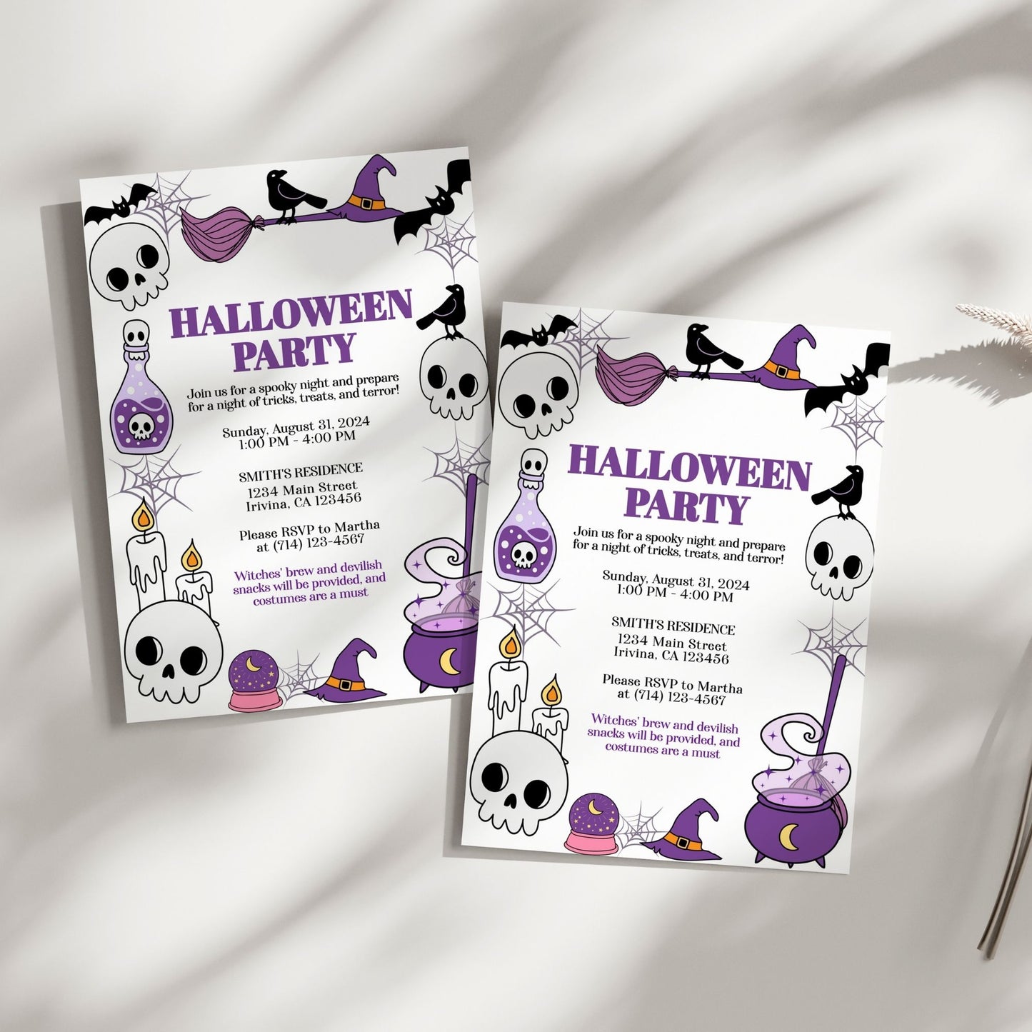 Editable Halloween Party Invitation | Spooky Customizable Template | Witch-Themed Printable | 5x7 Digital Download in Corjl