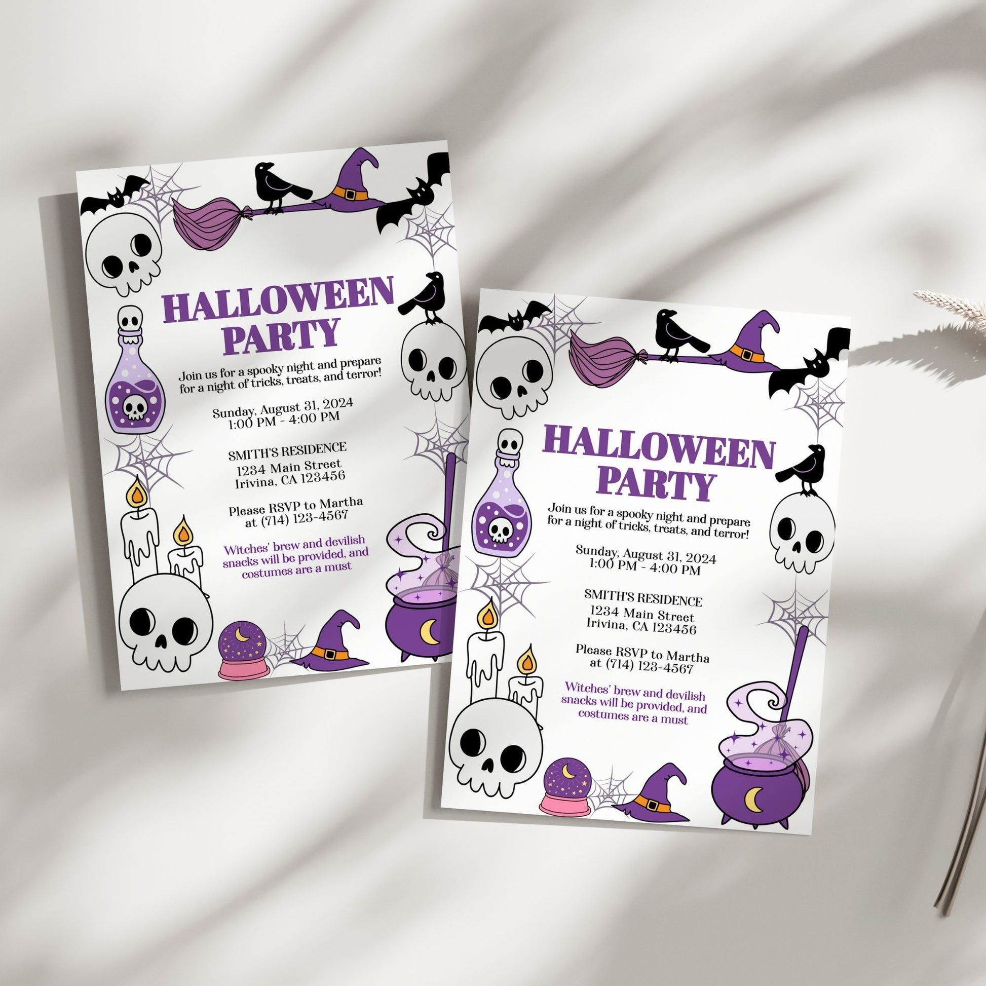 Editable Halloween Party Invitation | Spooky Customizable Template | Witch-Themed Printable | 5x7 Digital Download in Corjl