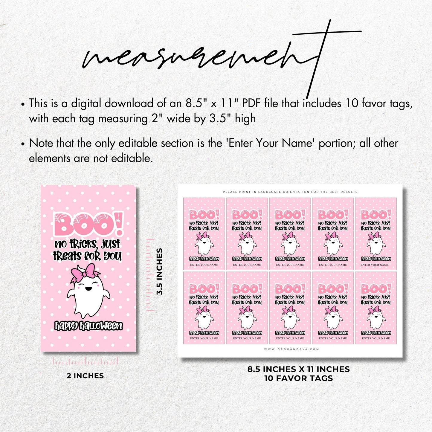 Boo! No Tricks, Just Treats Pink Halloween Favor Tags