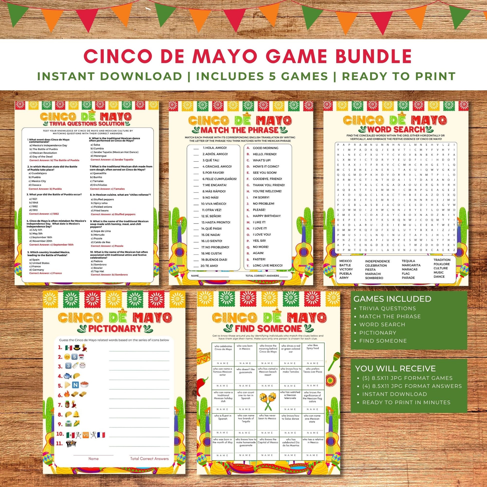 Cinco de Mayo Game Bundle Printable Game