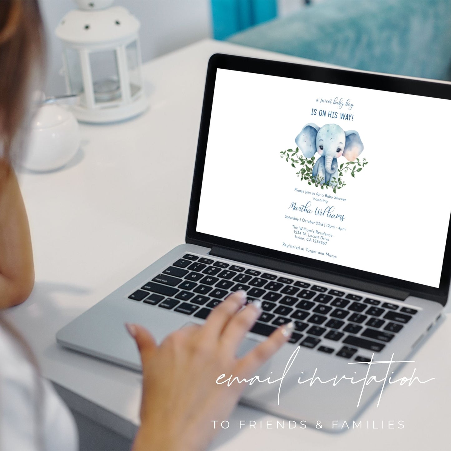 Boy Baby Shower Invitation Template - Blue Elephant