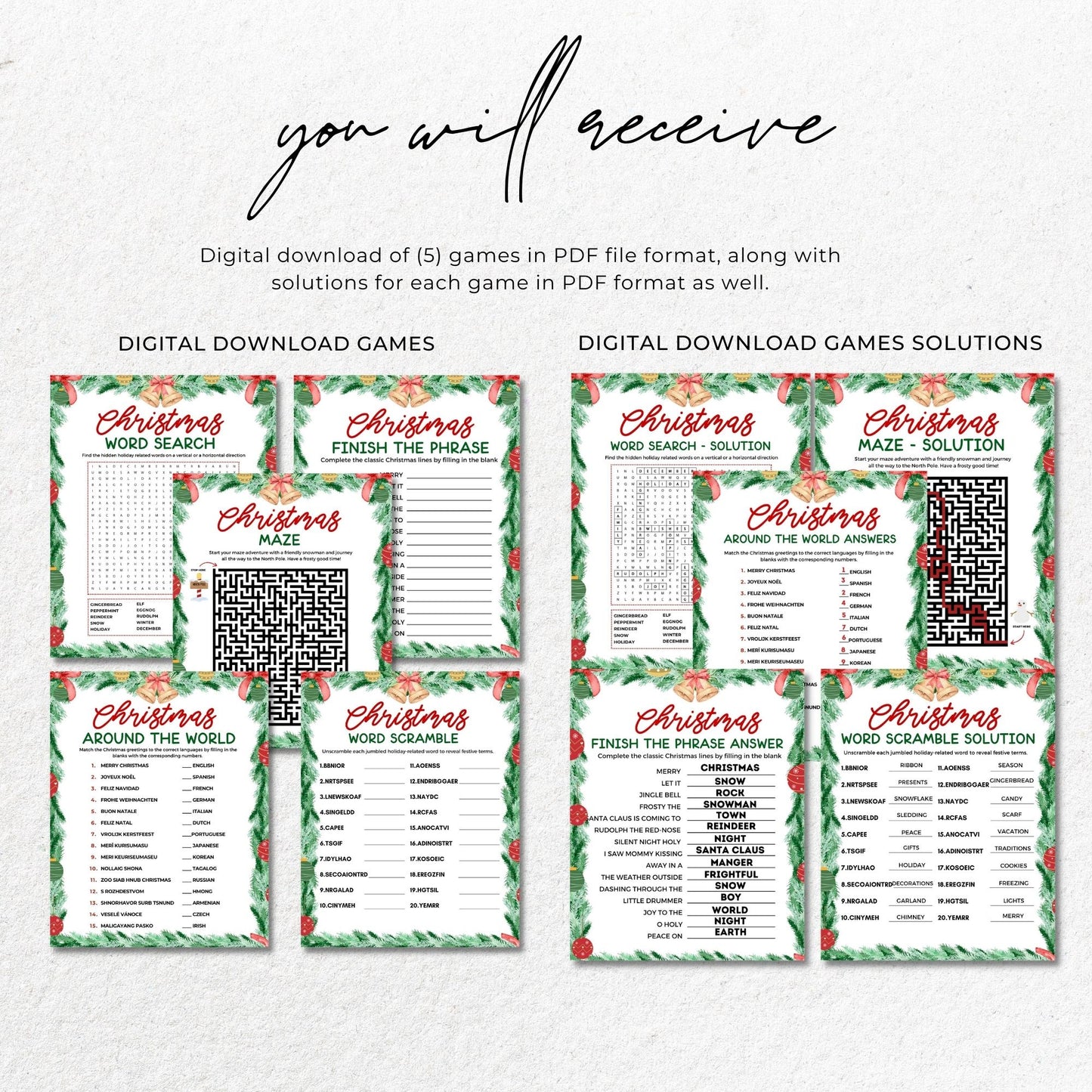 Christmas Games Printable 8.5x11 PDF Bundle