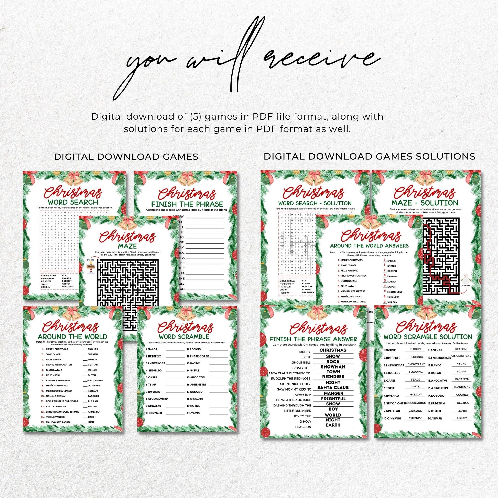 Christmas Games Printable 8.5x11 PDF Bundle