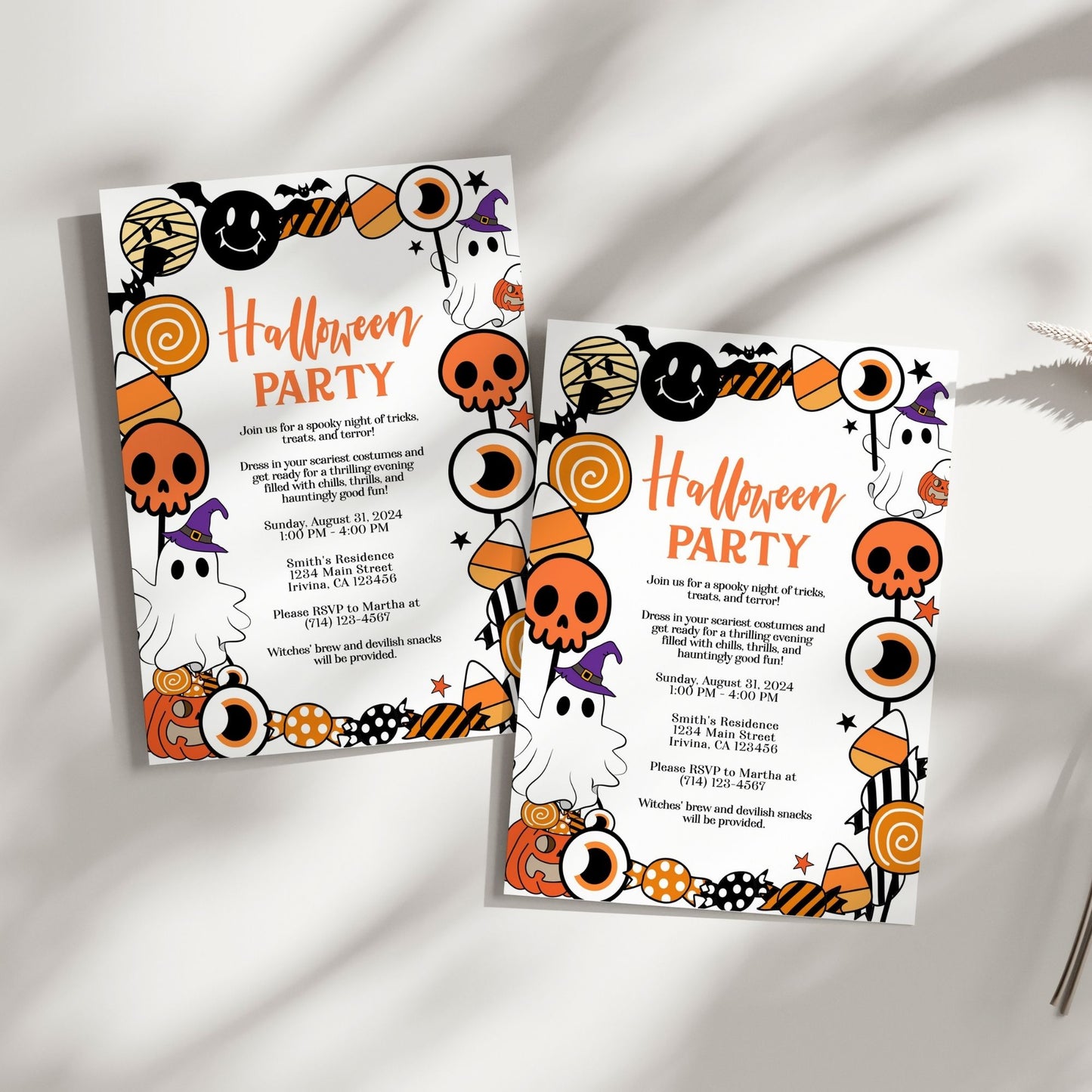 Editable Halloween Party Invitation | Candy-Themed Spooky Invite | Customizable 5x7 Printable Template | Instant Download in Corjl