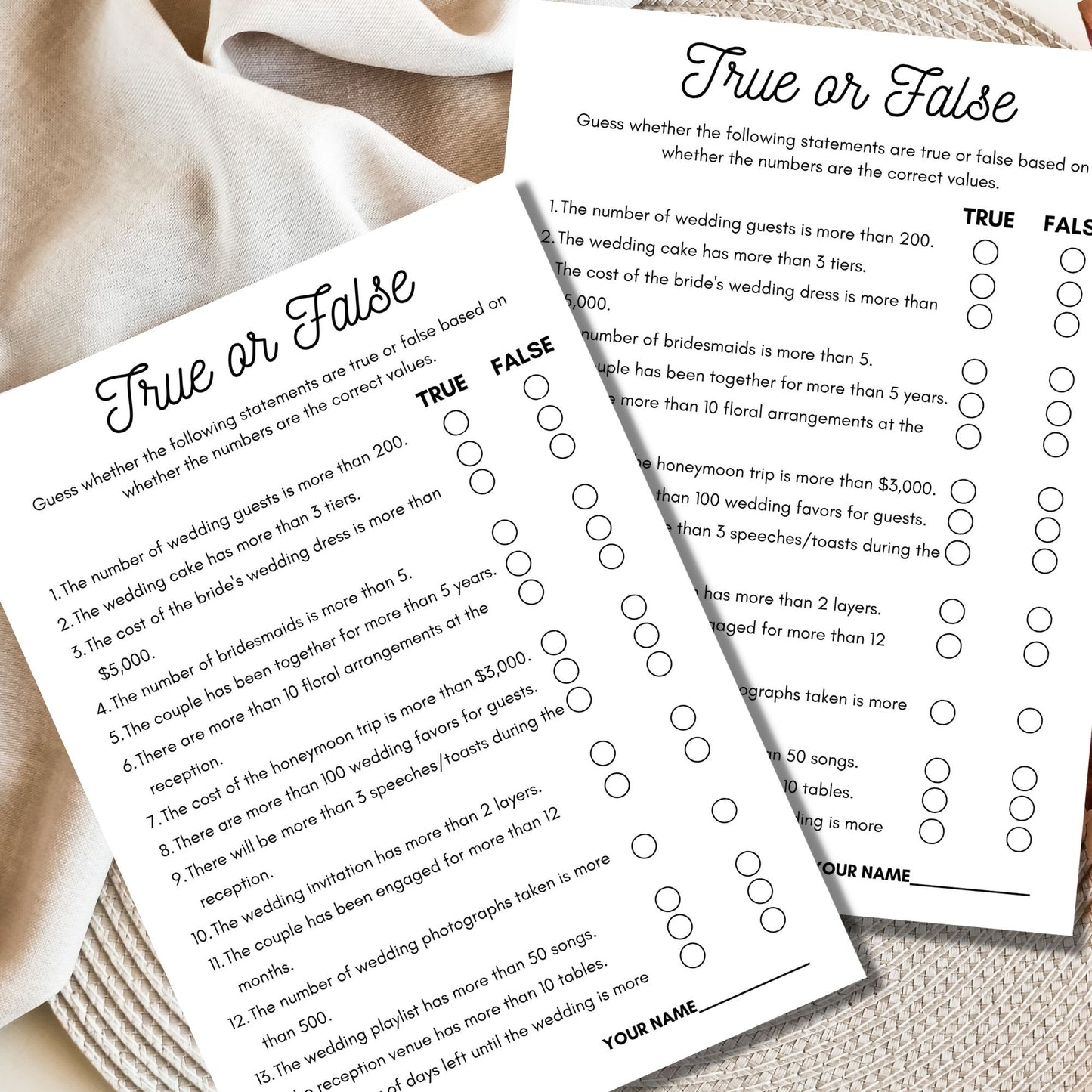 Bridal Shower True or False Game - MinimalistBridal Shower True or False Game - Minimalist