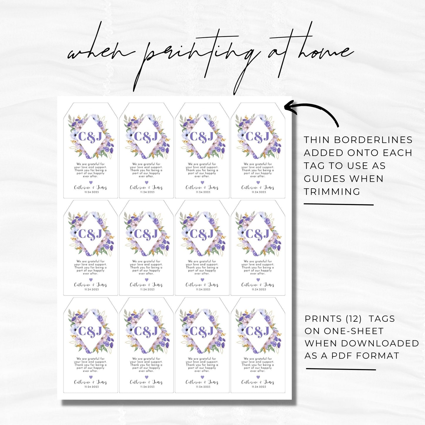 Purple Floral Thank you Tag Template