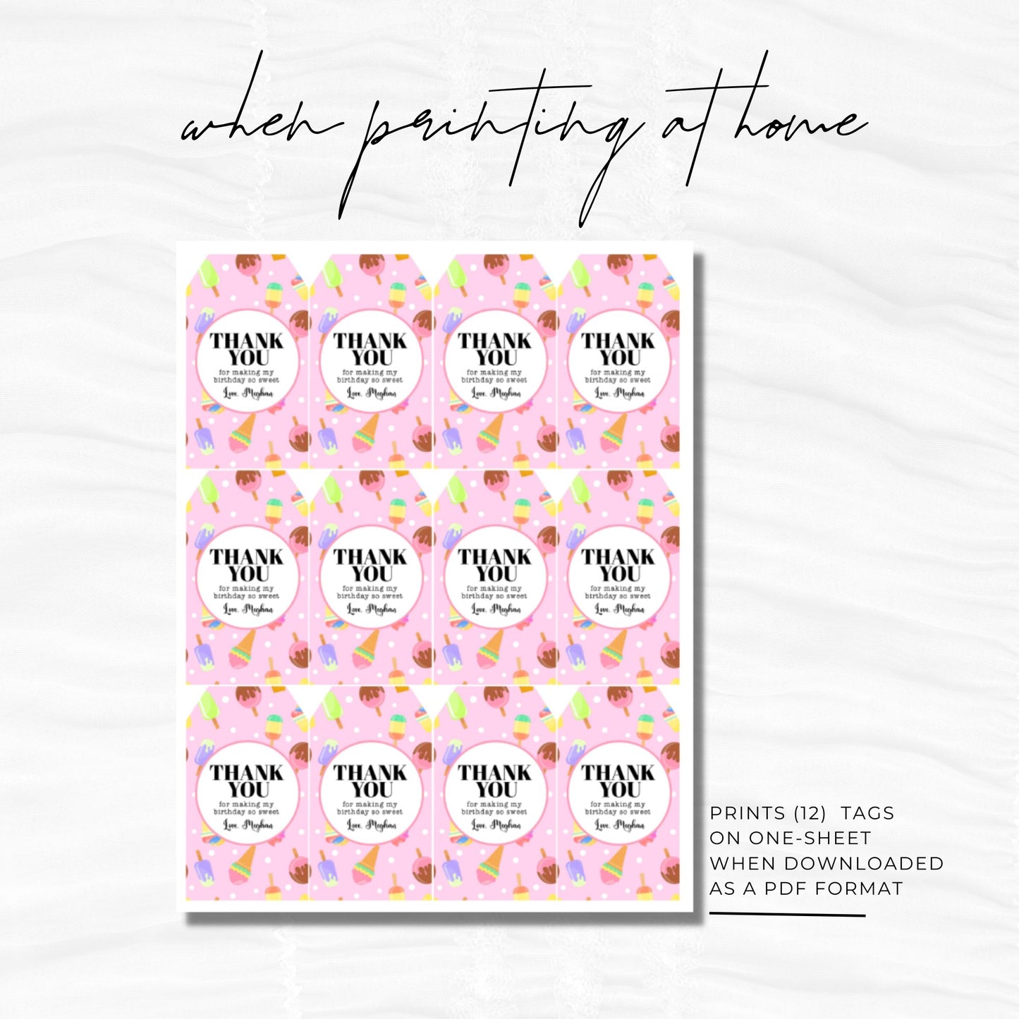 Ice Cream Birthday Thank You Tags Template