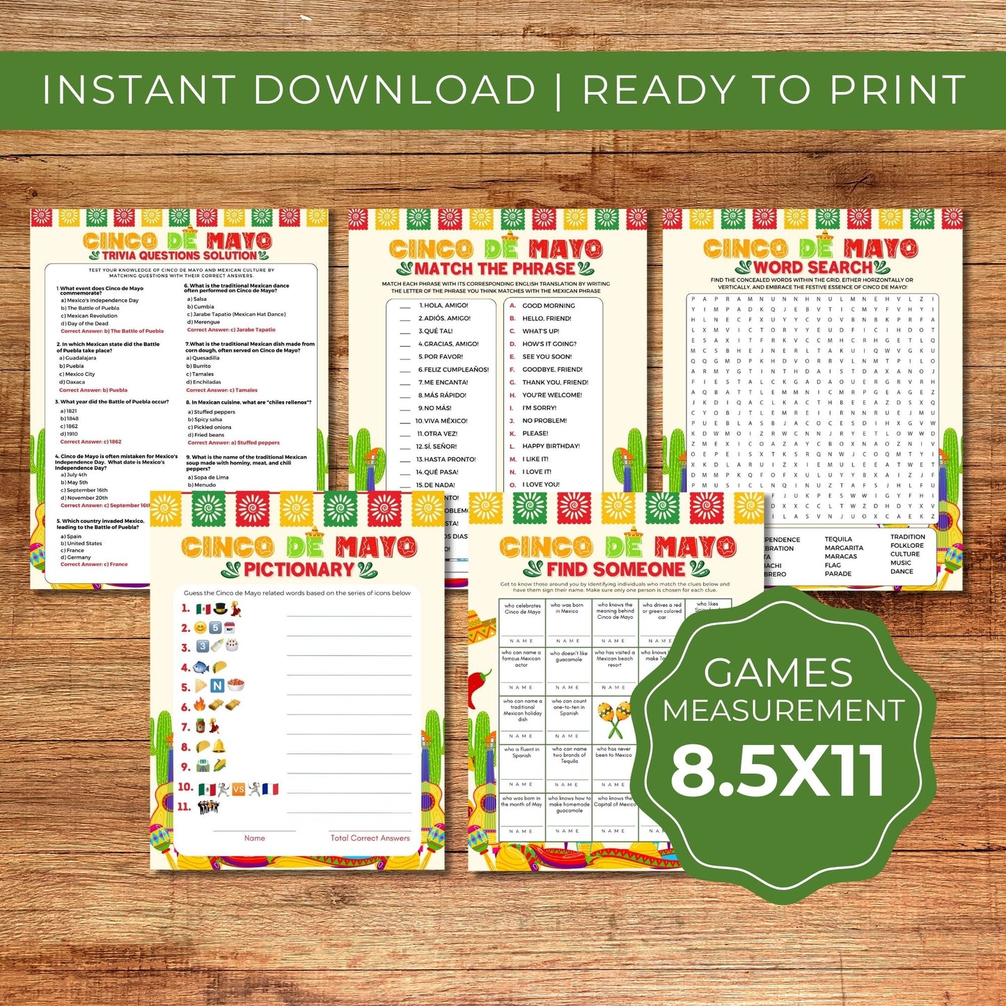 Cinco de Mayo Game Bundle Printable Game