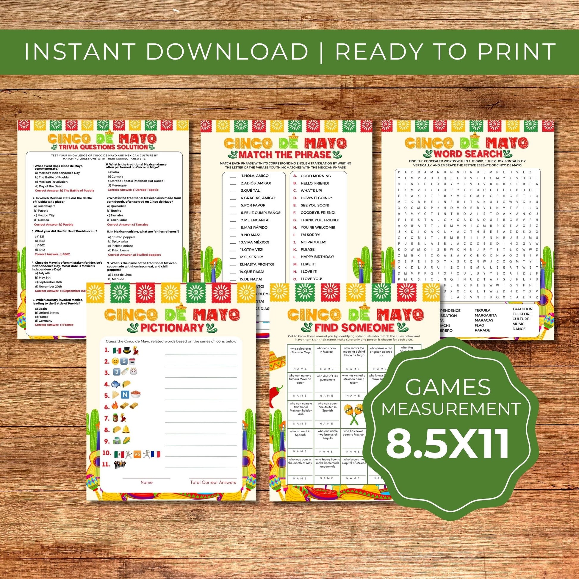 Cinco de Mayo Game Bundle Printable Game