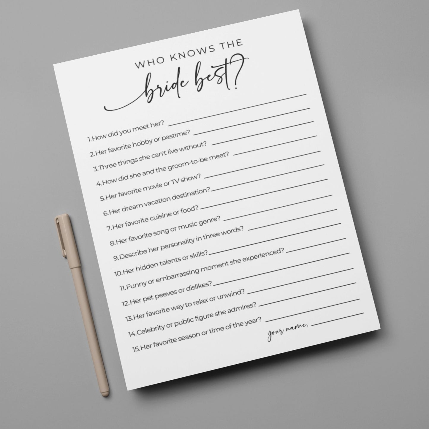 Who Knows the Bride Best Bridal Shower Game Minimalist