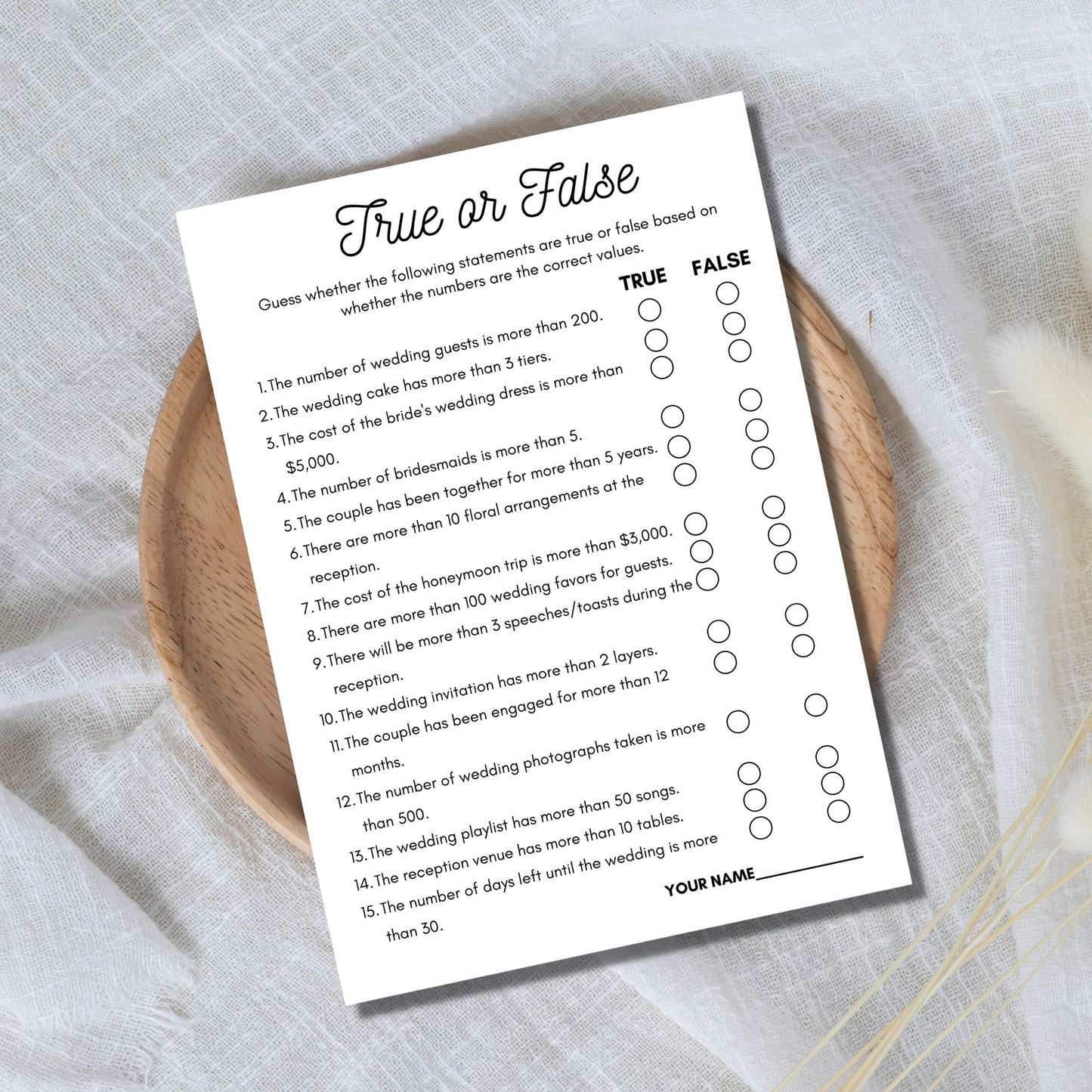 Bridal Shower True or False Game - Minimalist