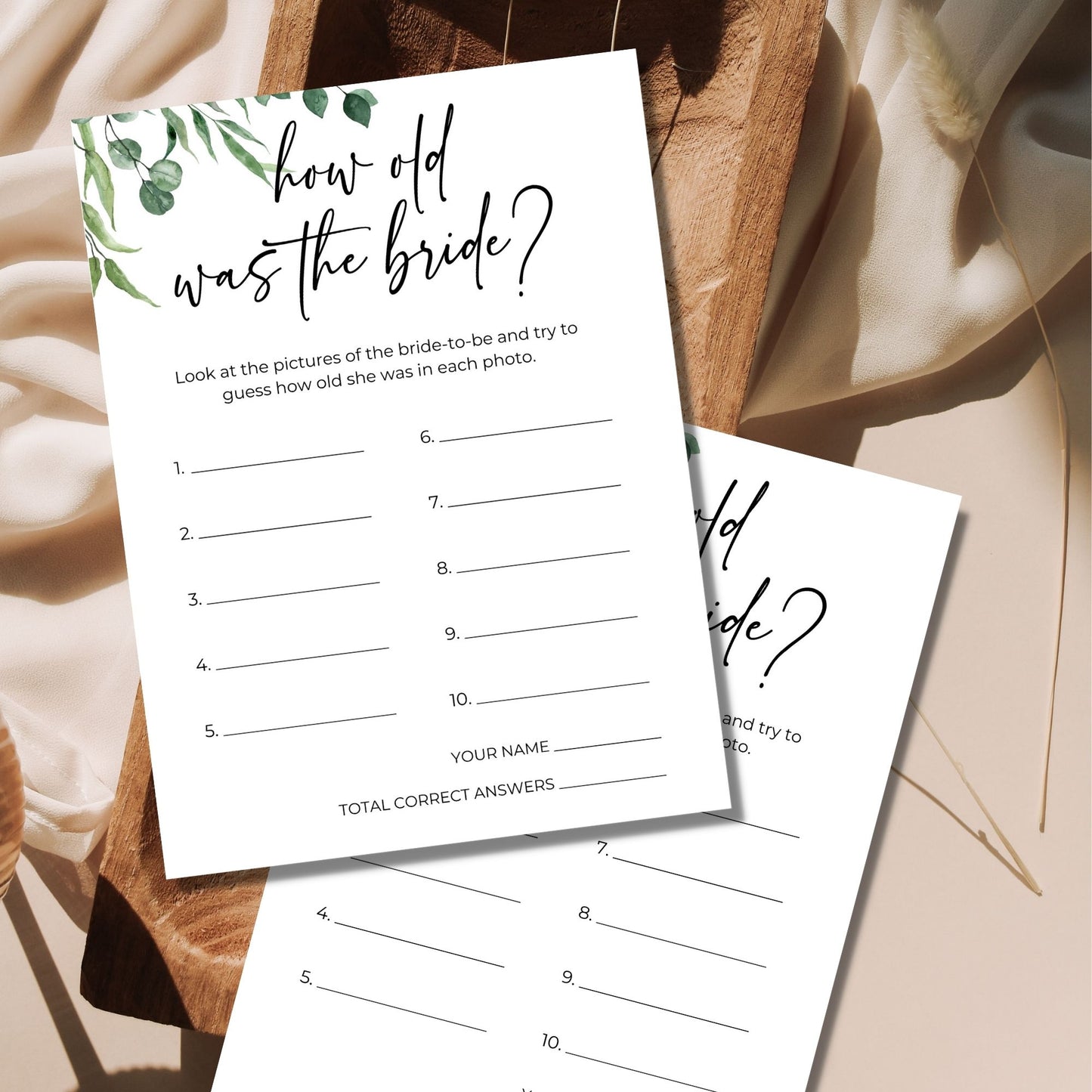 How Old Was the Bride Photo Game Greenery Bridal Shower