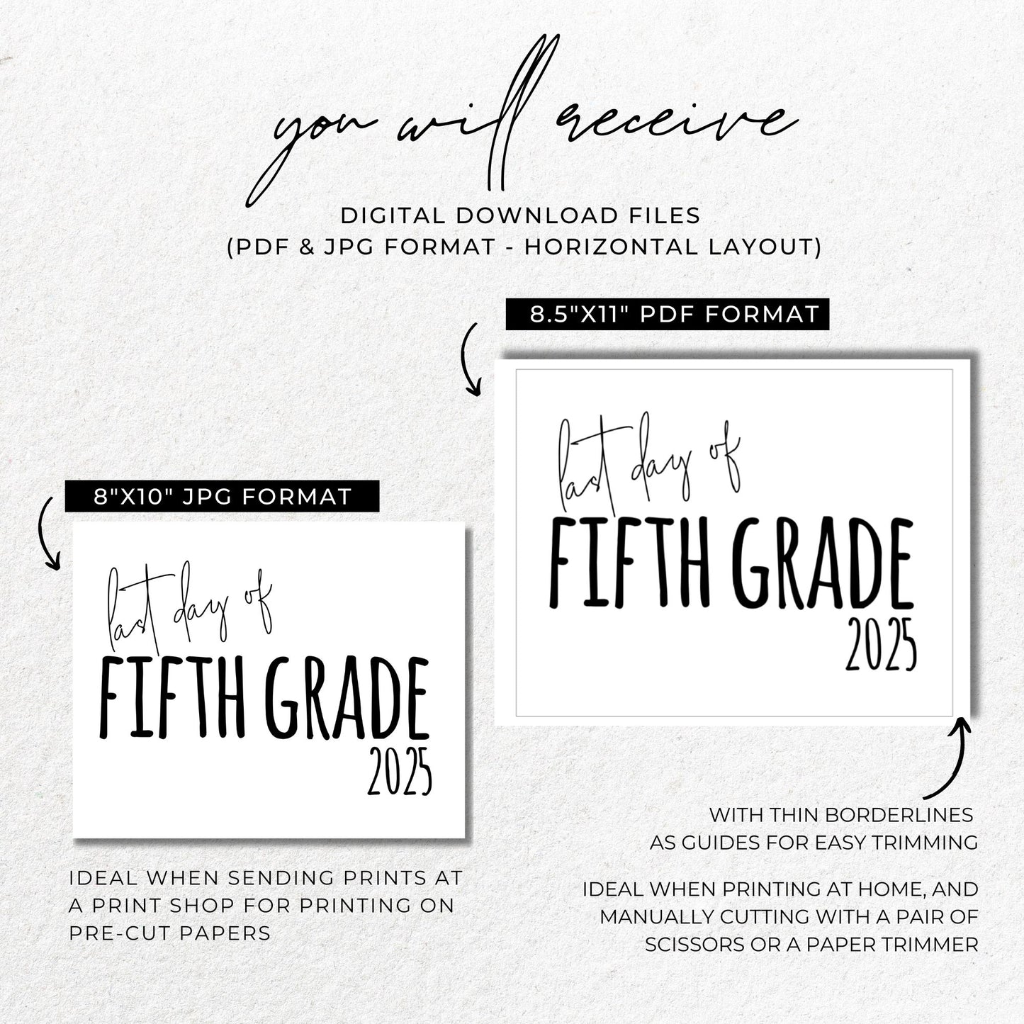 Last Day of Fifth Grade 2025 Printable Sign - 8x10
