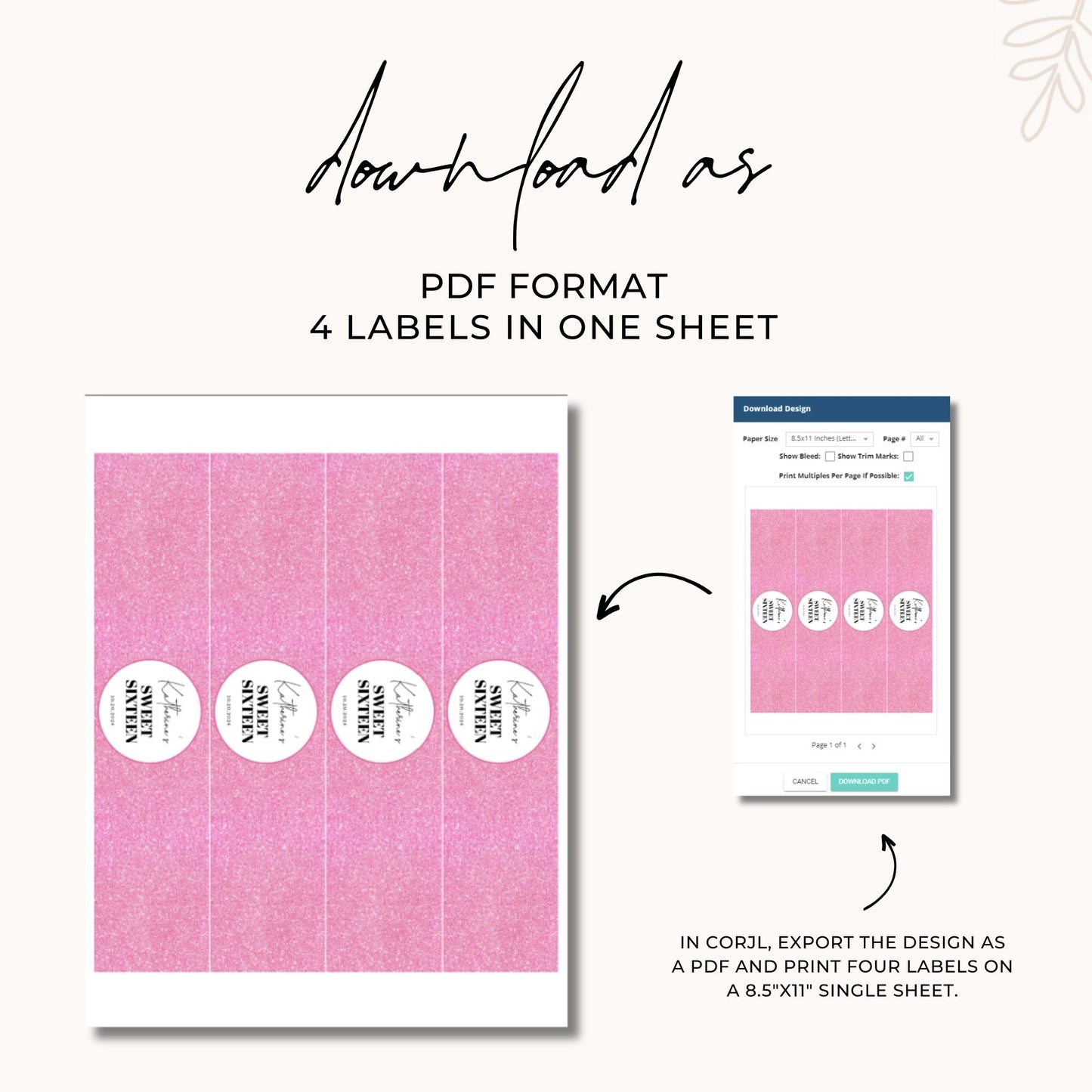Sweet 16 Water Bottle Label Template
