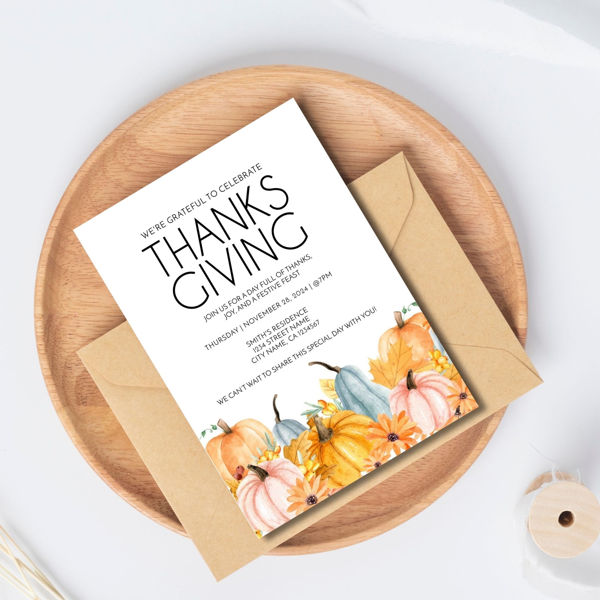 Editable Thanksgiving Invitation Template | Fall Harvest Invitation | Customizable 5x7 Printable for Thanksgiving Feast | Instant Digital Download