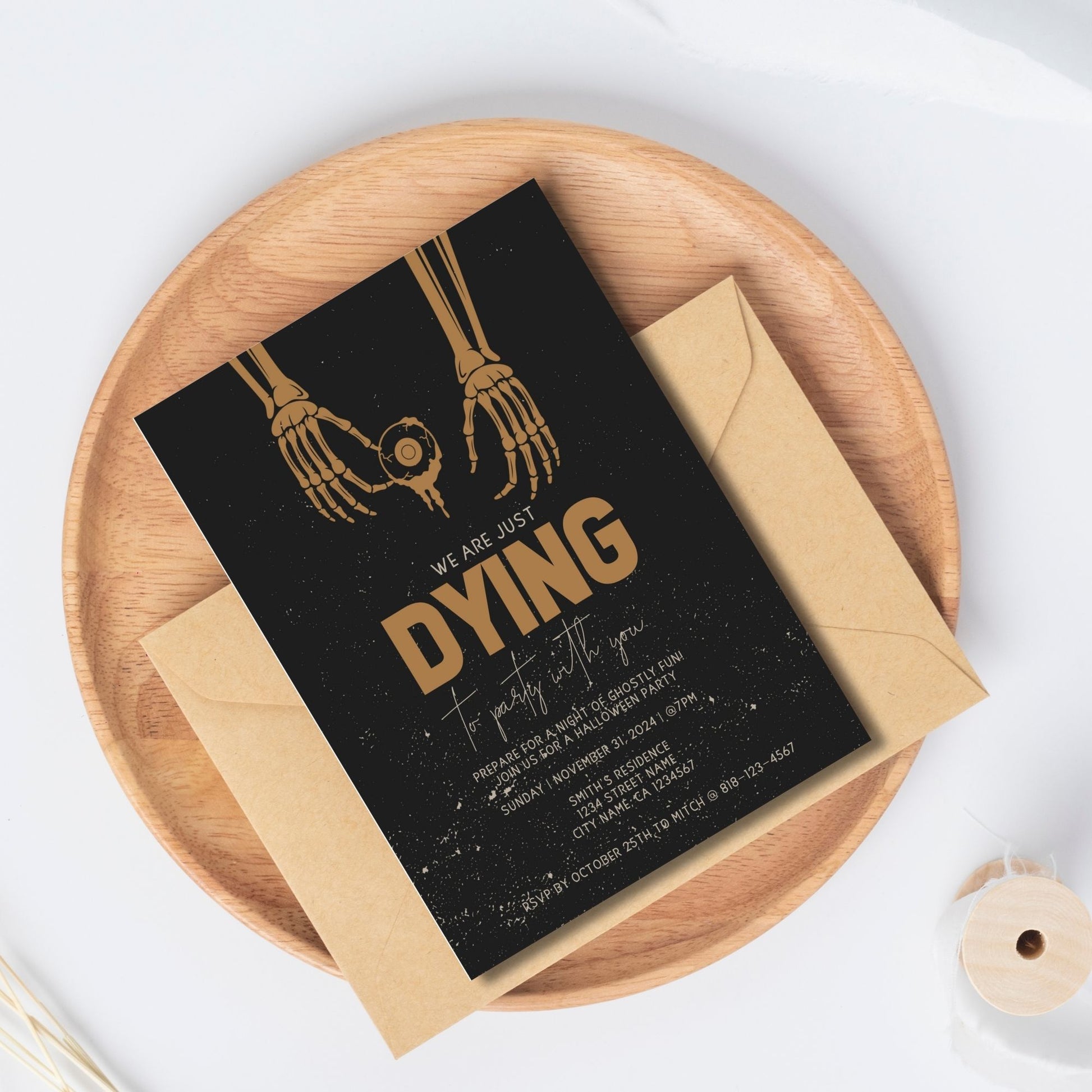 Editable Halloween Party Invitation Template, Skeleton Themed Party Invite, Corjl Template, Instant Download, Customizable for Spooky Events