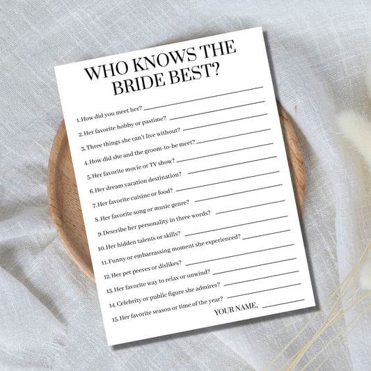 Who Knows the Bride Best Bridal Shower Game