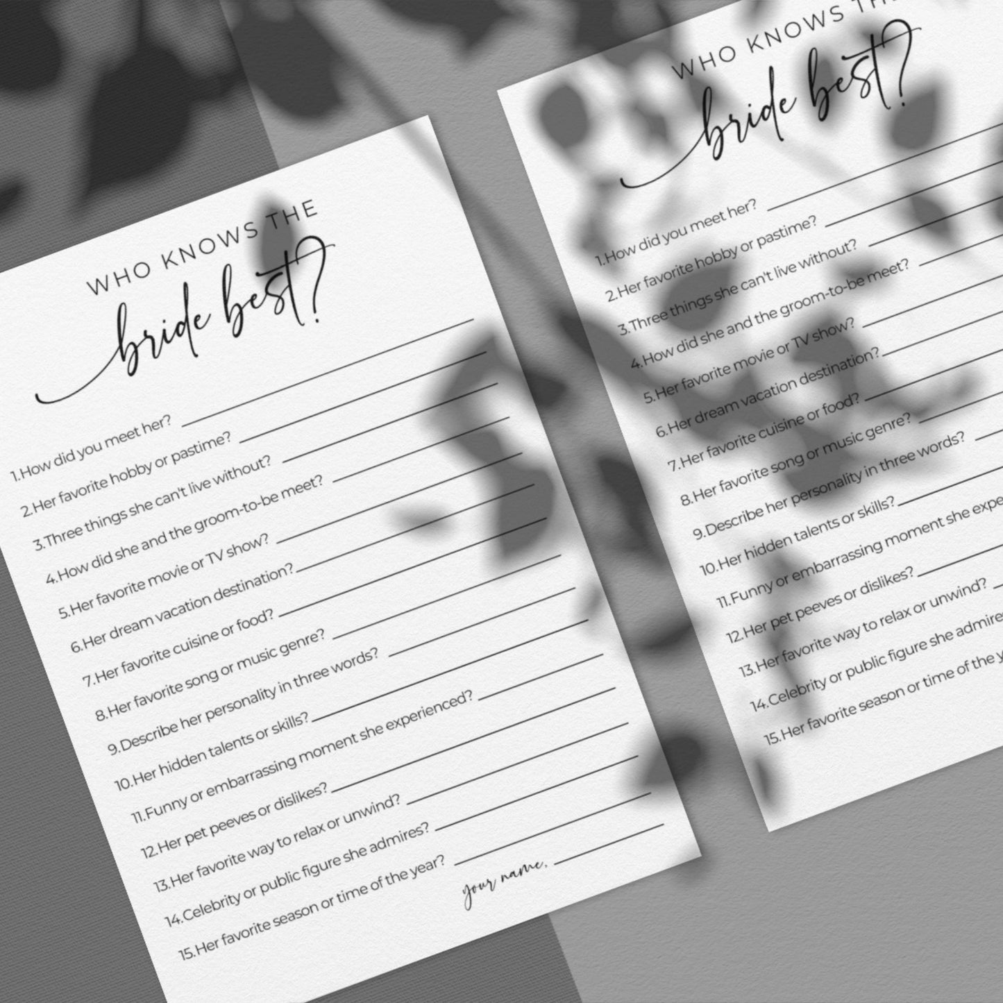 Who Knows the Bride Best Bridal Shower Game Minimalist
