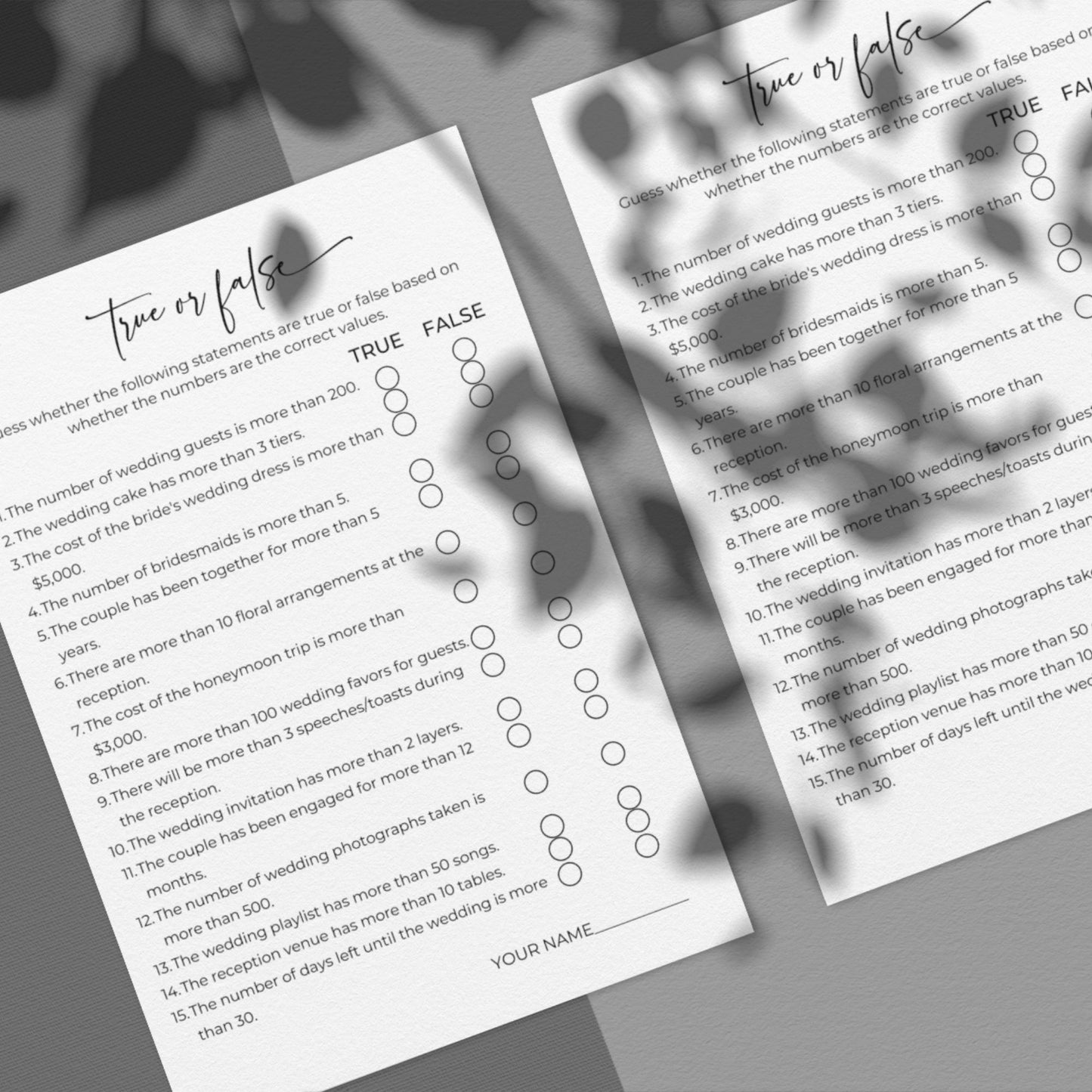 True or False Bridal Shower Game - Minimalist
