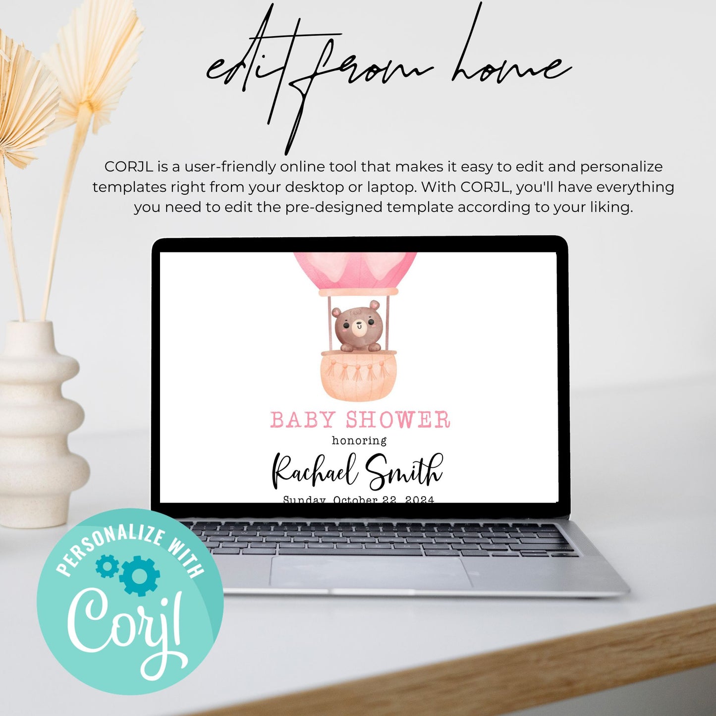 Adorable Bear Hot Air Balloon Baby Shower Invitation Template