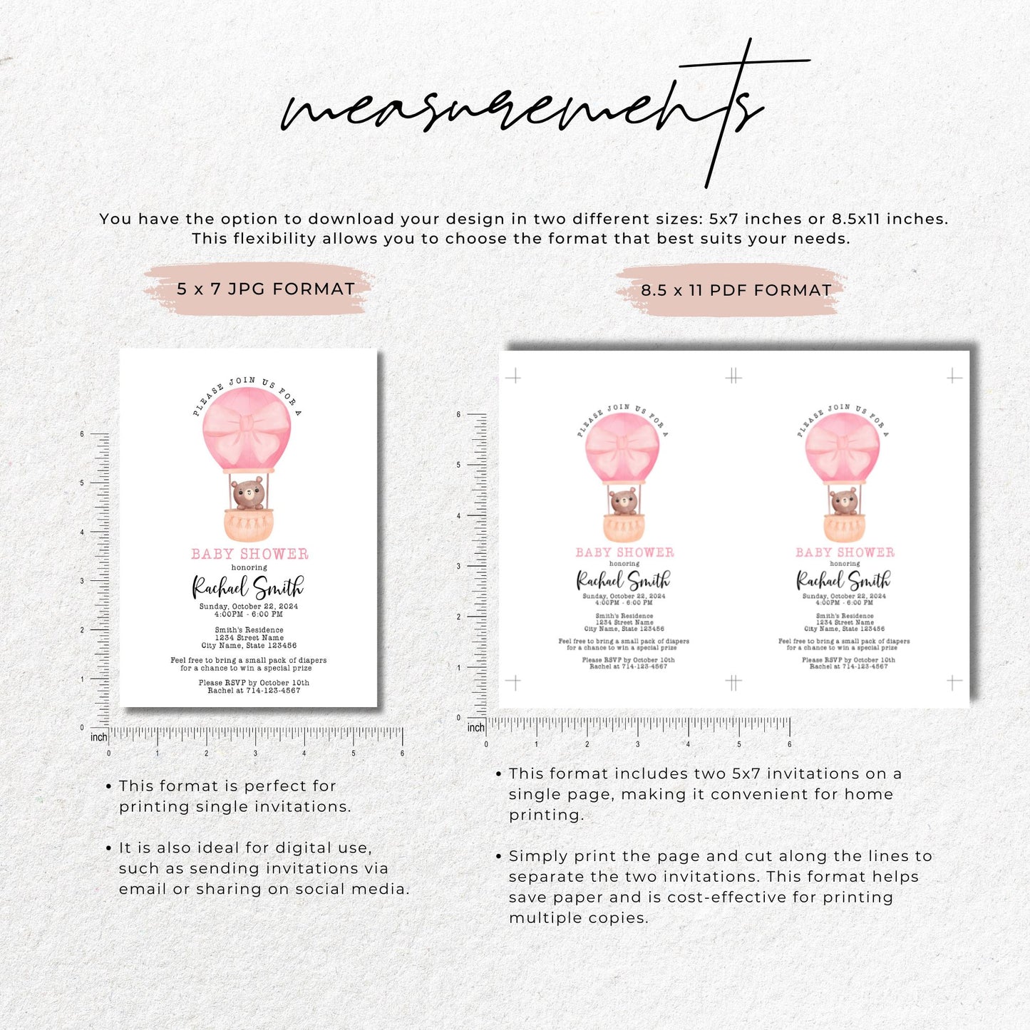 Adorable Bear Hot Air Balloon Baby Shower Invitation Template