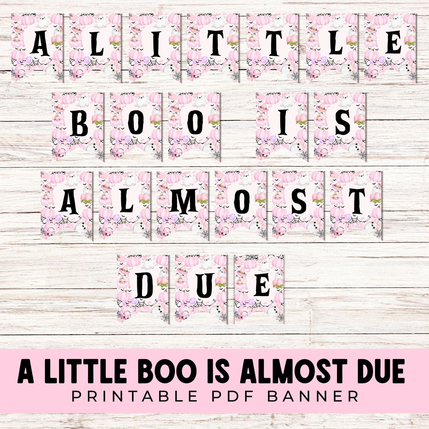 A Little Boo Is Almost Due Baby Shower Banner – Printable PDF – Cute Pink Halloween Baby Shower Decor – Instant Download