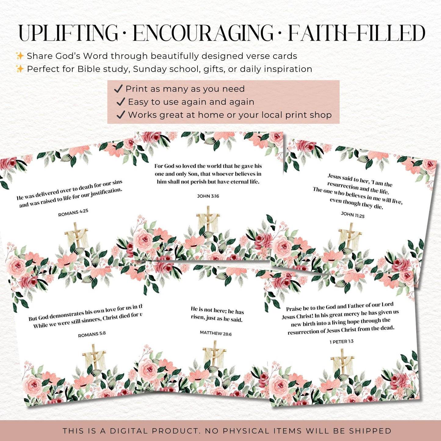Floral Bible Verse Cards 3.5x3 | Scripture Cards Digital Download | Easter Christian Wall Art | 8.5x11 PDF JPG | Faith Gift Printables