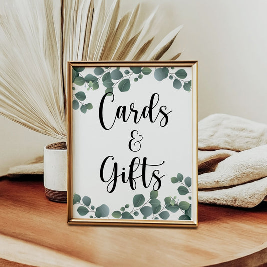 Cards & Gifts Table Sign | Greenery Theme Printable 8x10 | Instant Download for Weddings, Bridal Showers, Baby Showers, Birthdays & Events