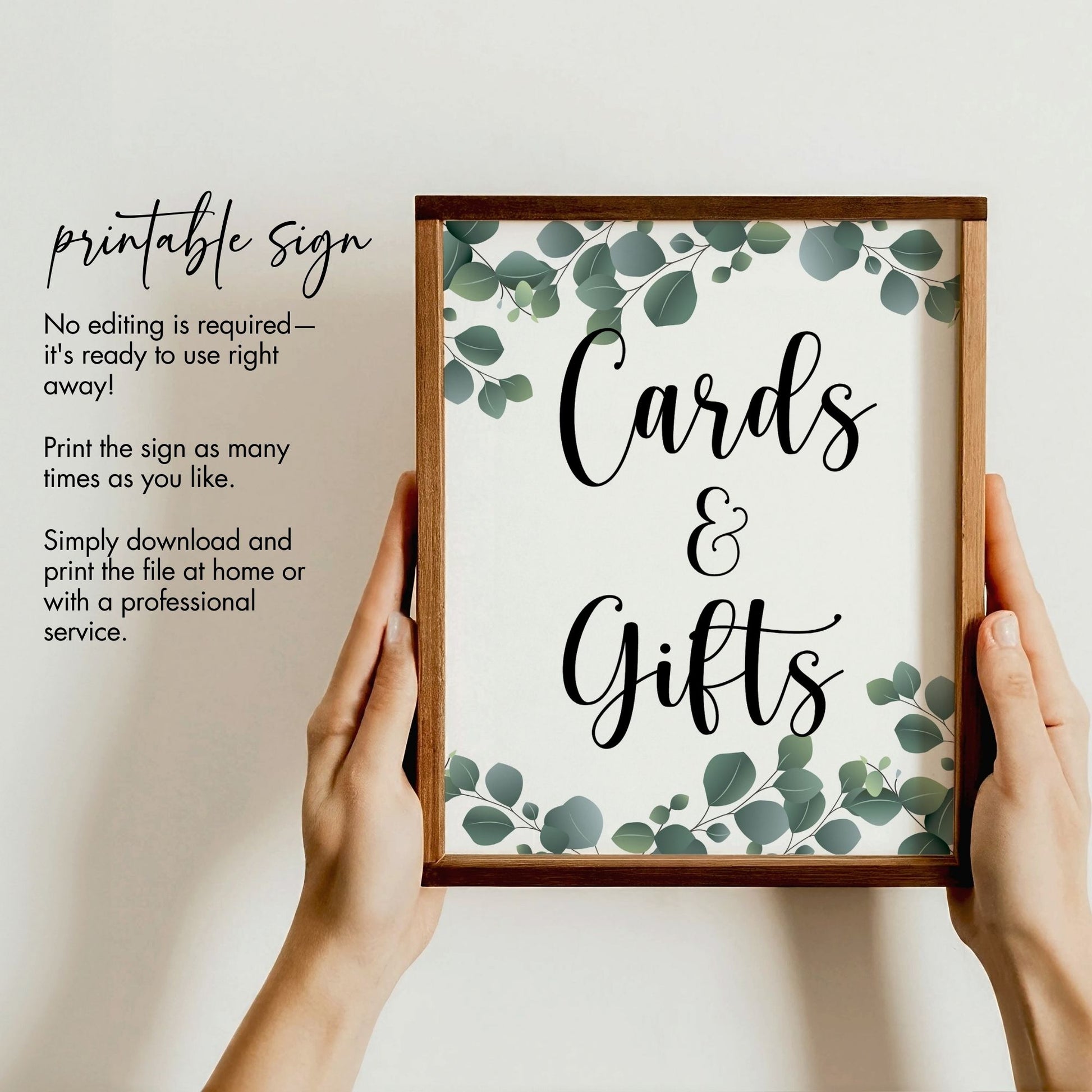 Cards & Gifts Table Sign | Greenery Theme Printable 8x10 | Instant Download for Weddings, Bridal Showers, Baby Showers, Birthdays & Events