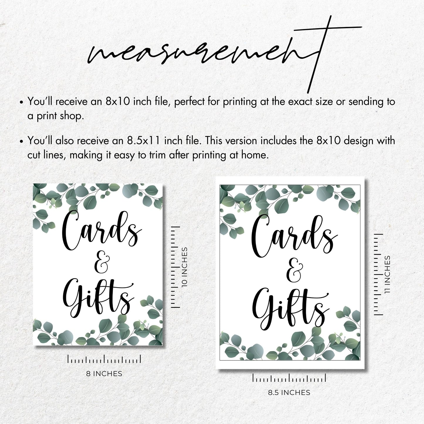 Cards & Gifts Table Sign Greenery 8x10