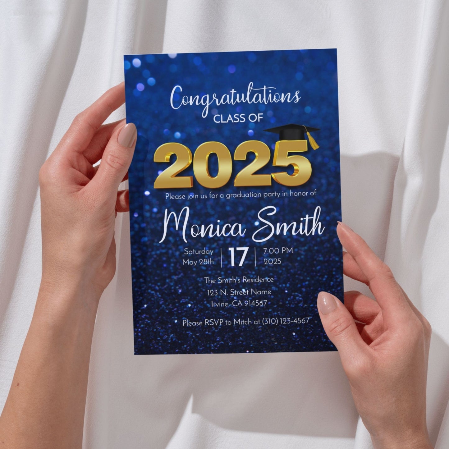 Graduation Invitation Template Class of 2025 Blue and Gold Editable Corjl Design 5x7 Graduation Party Invite Instant Download Printable