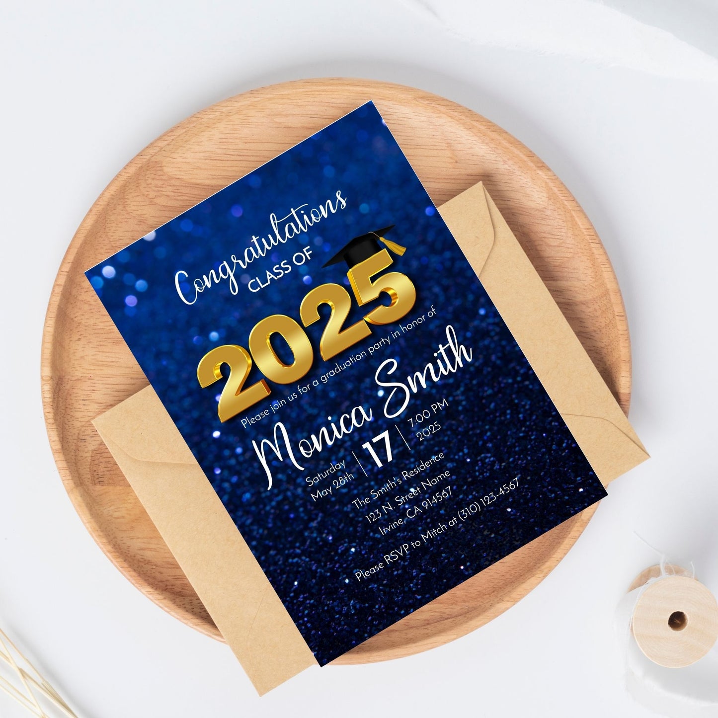 Graduation Invitation Template Class of 2025 Blue and Gold Editable Corjl Design 5x7 Graduation Party Invite Instant Download Printable