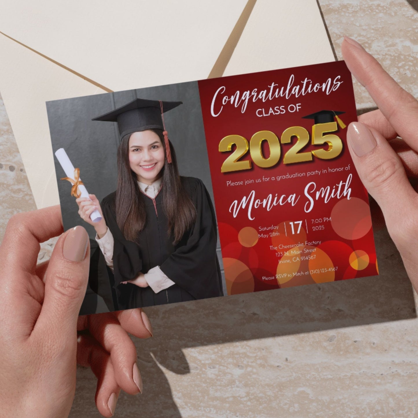 Graduation Party Invitation Template Class of 2025 Red and Gold Photo Design Editable Corjl 5x7 Invite Instant Download Printable