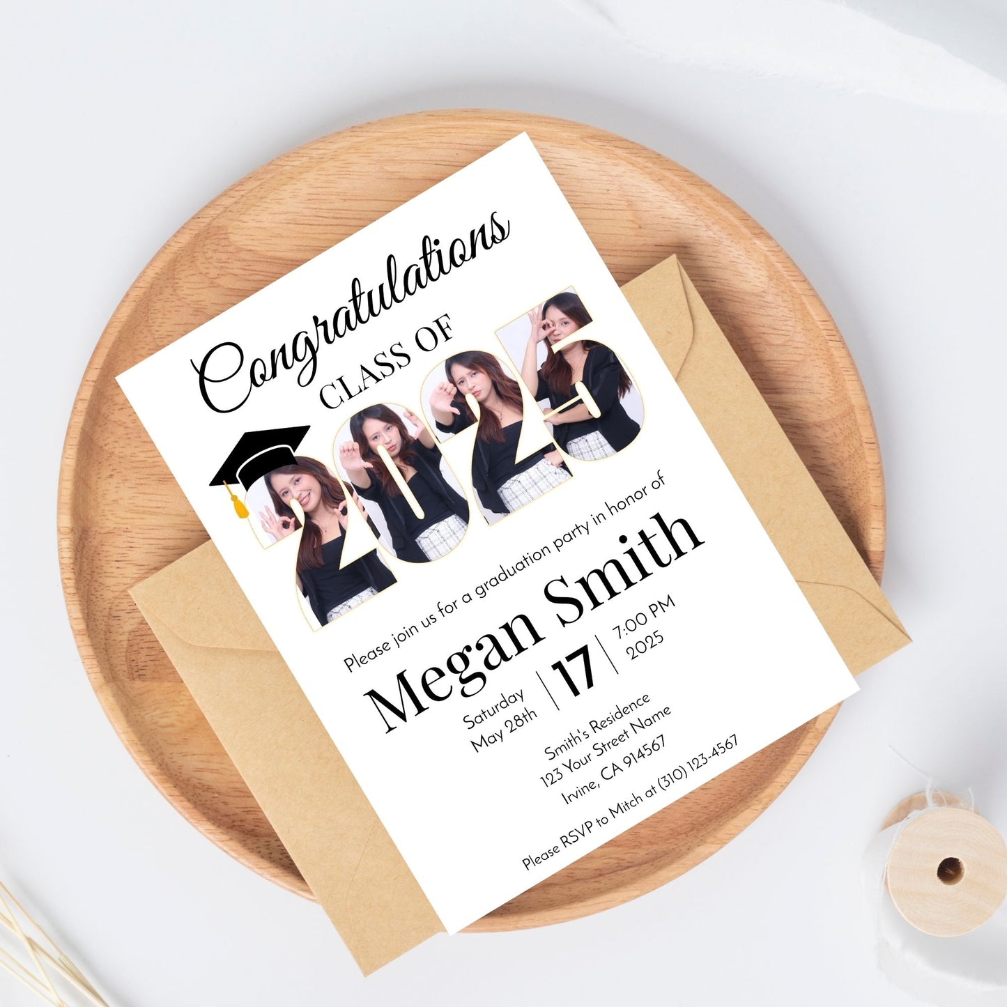 Class of 2025 Graduation Party Invitation Template Editable in Corjl, Photo Graduation Invite, Instant Download Printable, Graduation Announcement