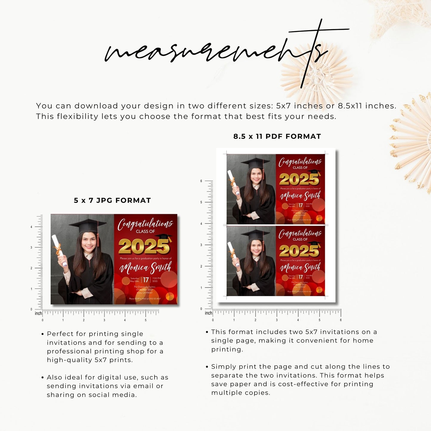 Graduation Party Invitation Template Class of 2025 Red and Gold Photo Design Editable Corjl 5x7 Invite Instant Download Printable