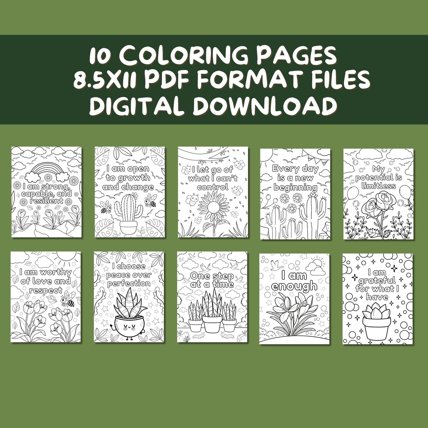 Affirmations Coloring Pages Printable 8.5x11