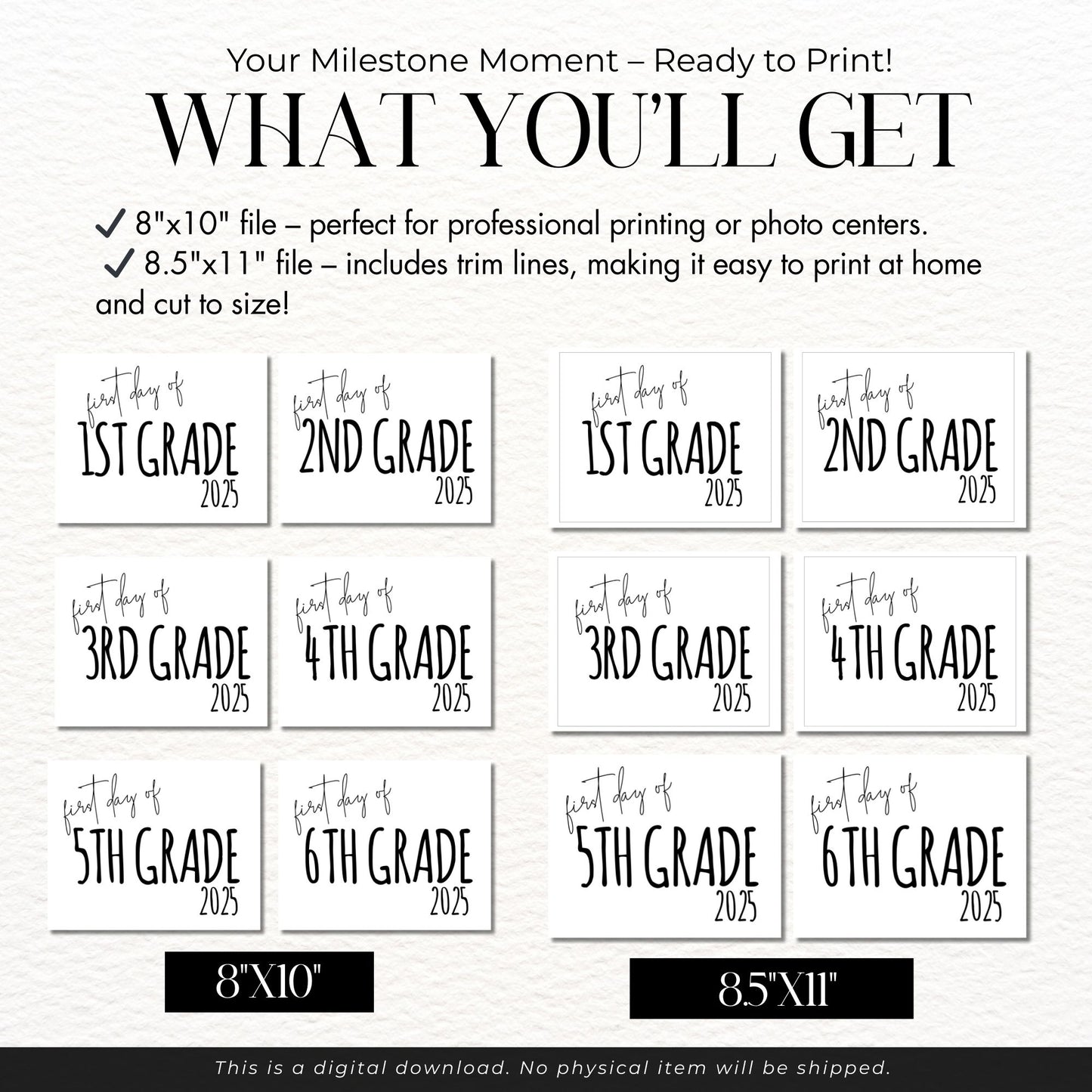 First Day of 1st Grade Sign 2025 – Minimalist 8x10 Printable – Black & White Modern School Photo Prop Sign – Digital Download