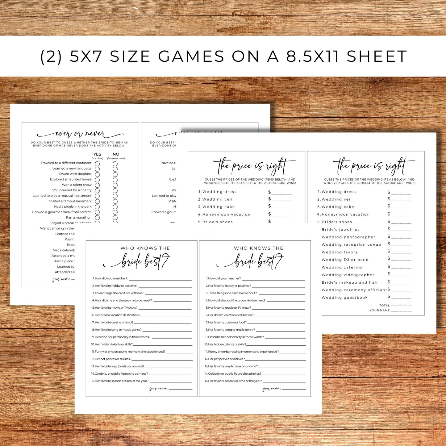Bridal Shower Party Games Bundle