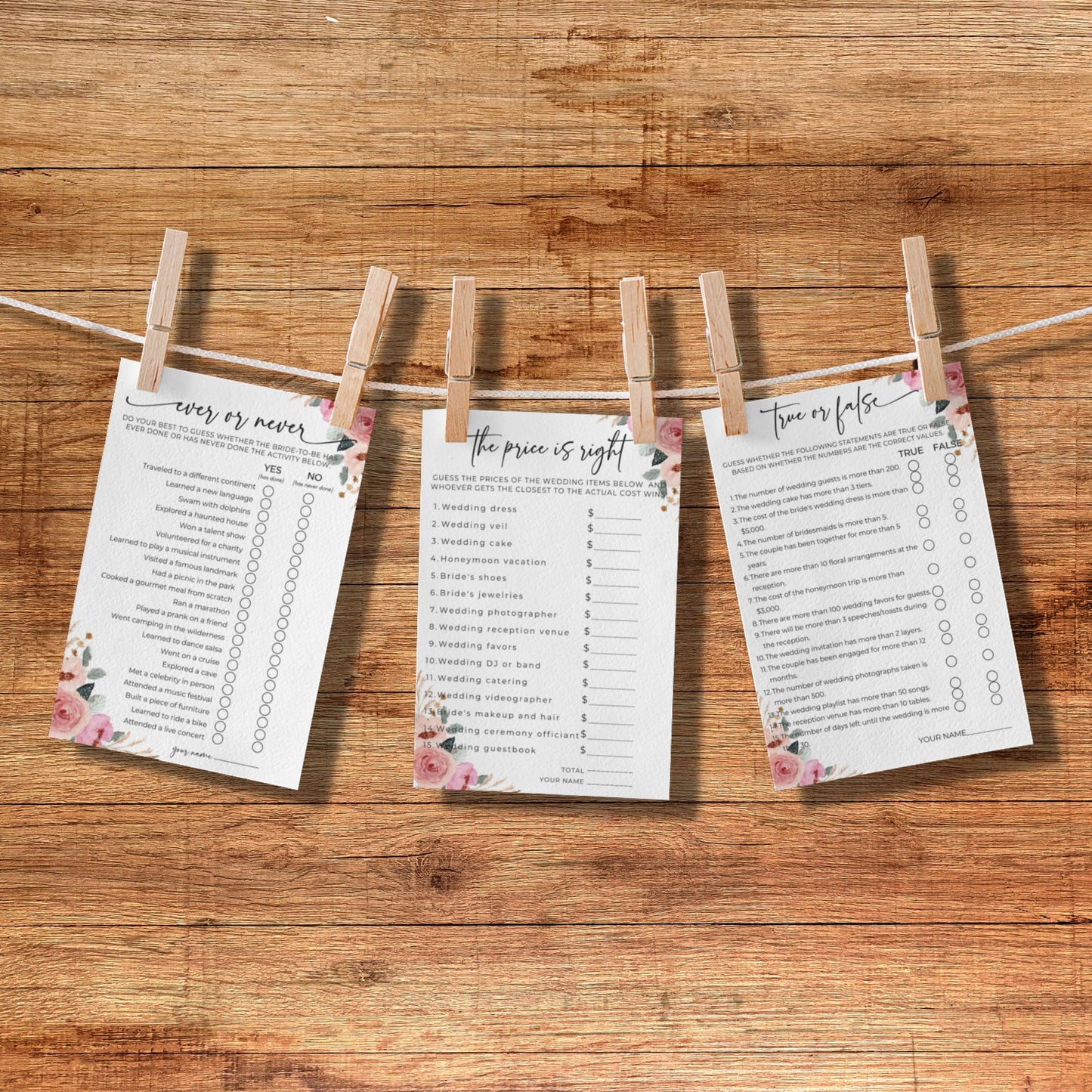 Floral Bridal Shower Party Games Bundle