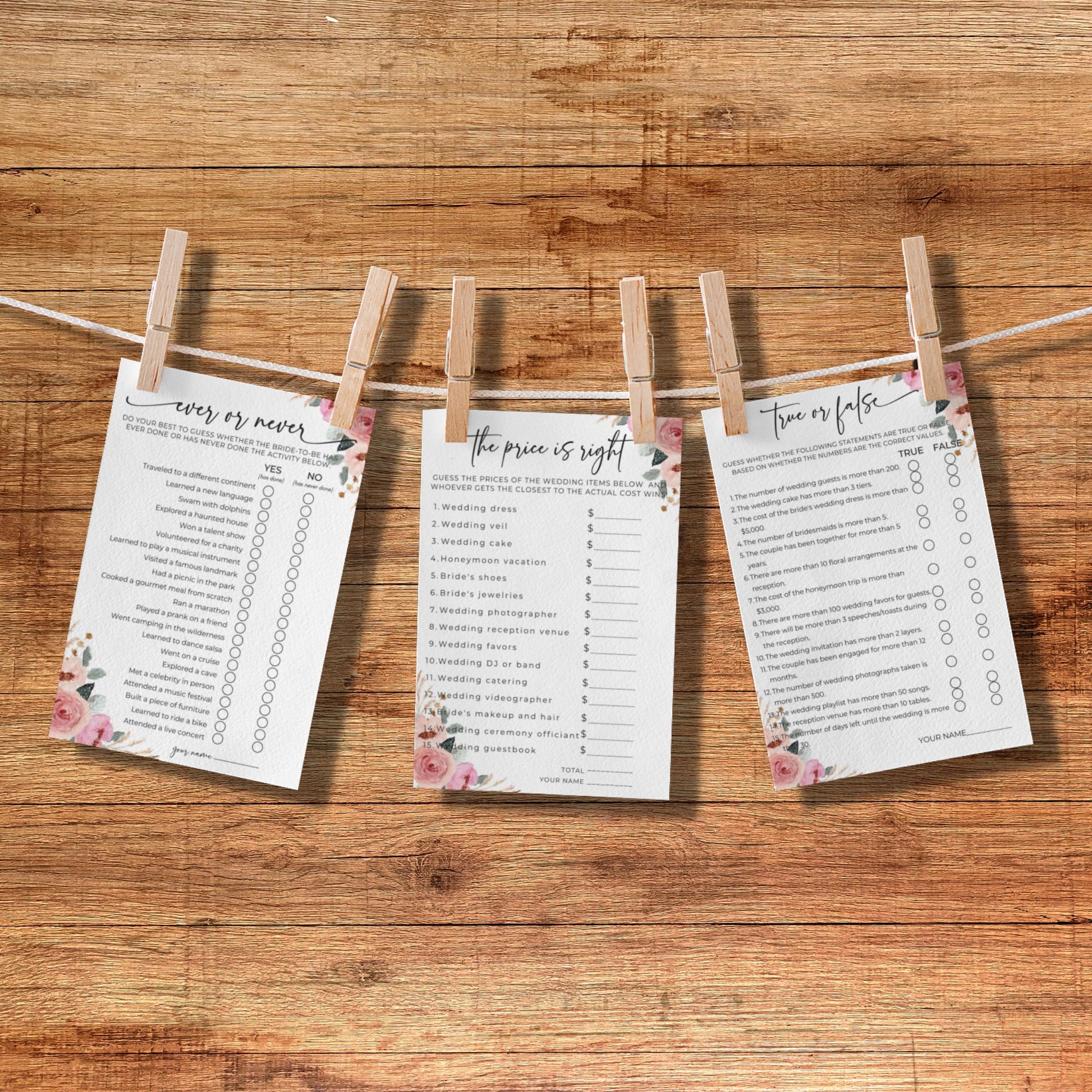 Floral Bridal Shower Party Games Bundle