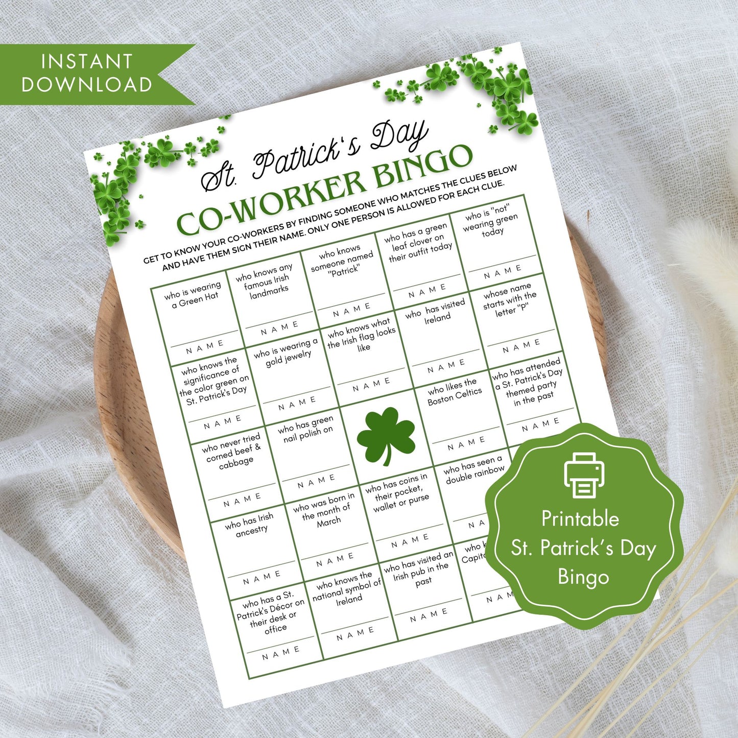 St. Patrick's Day Find Your Co-Worker Bingo