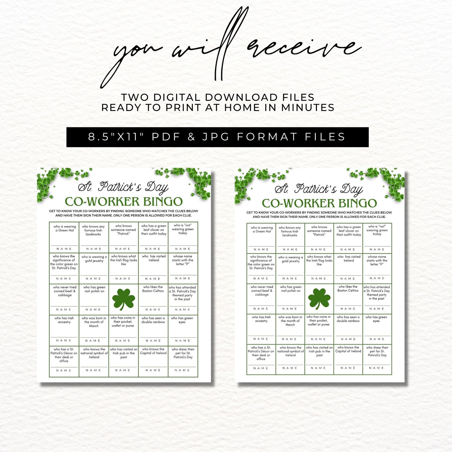 St. Patrick's Day Find Your Co-Worker Bingo